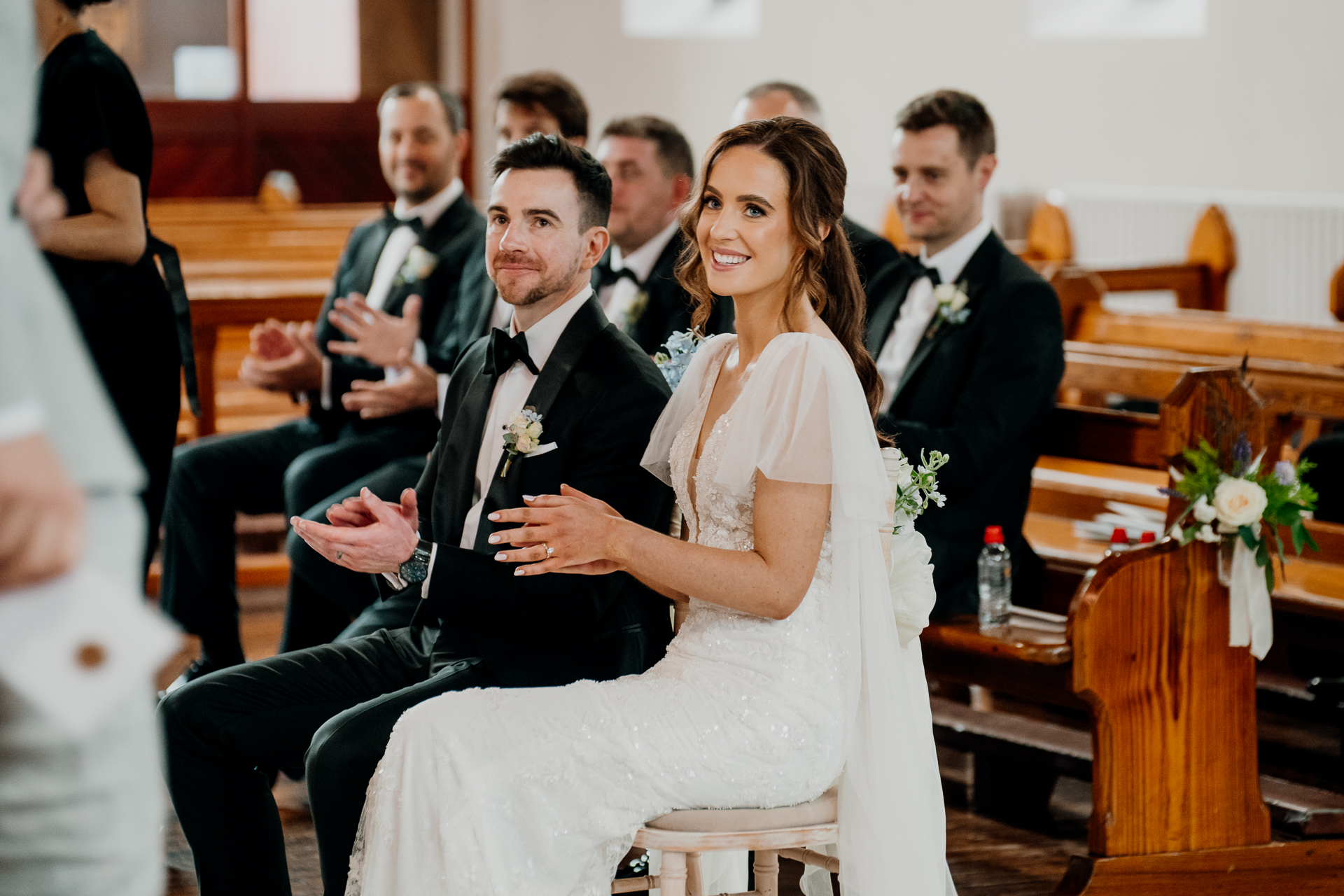 A man and woman in wedding attire