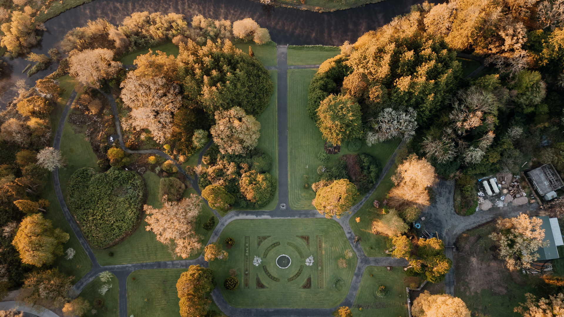 A park with trees and bushes