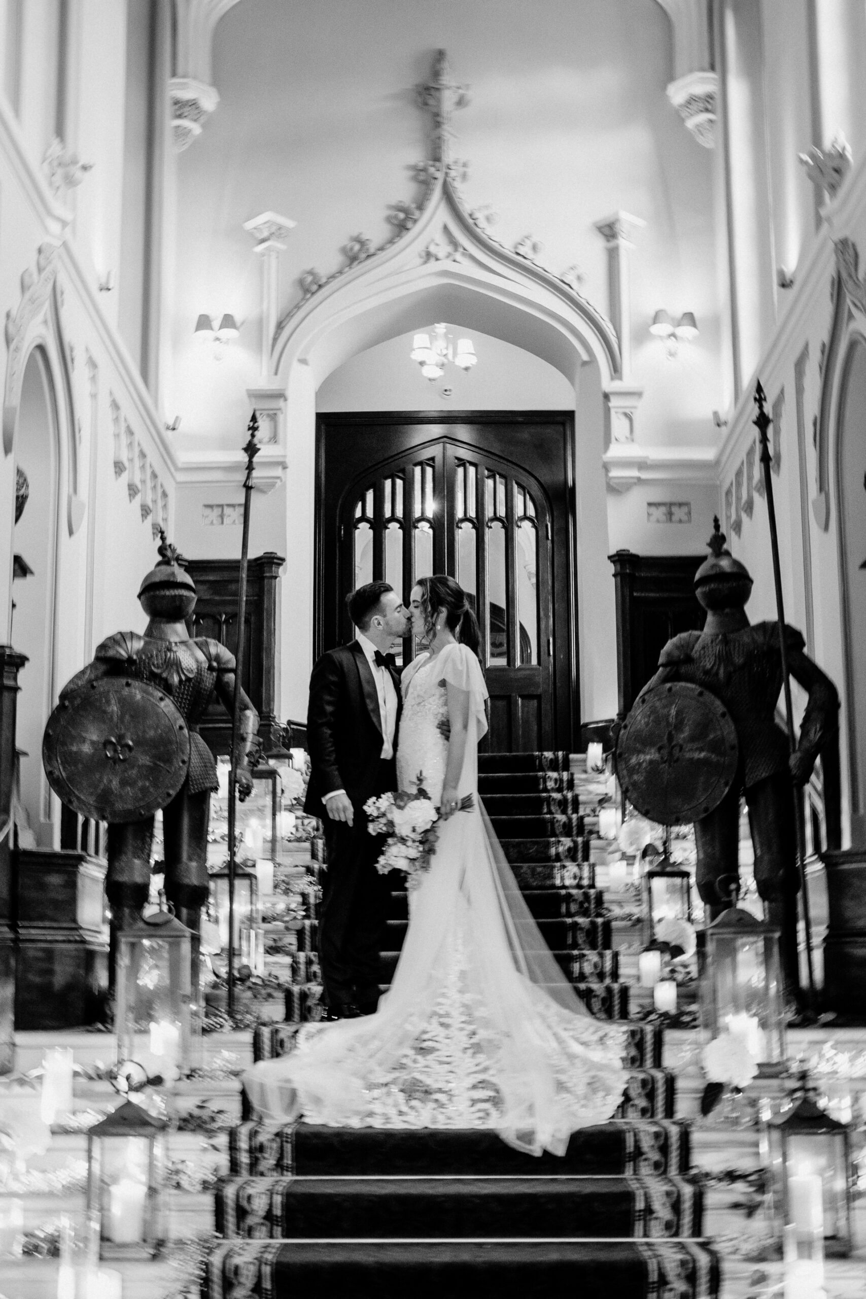 A bride and groom walking down the aisle