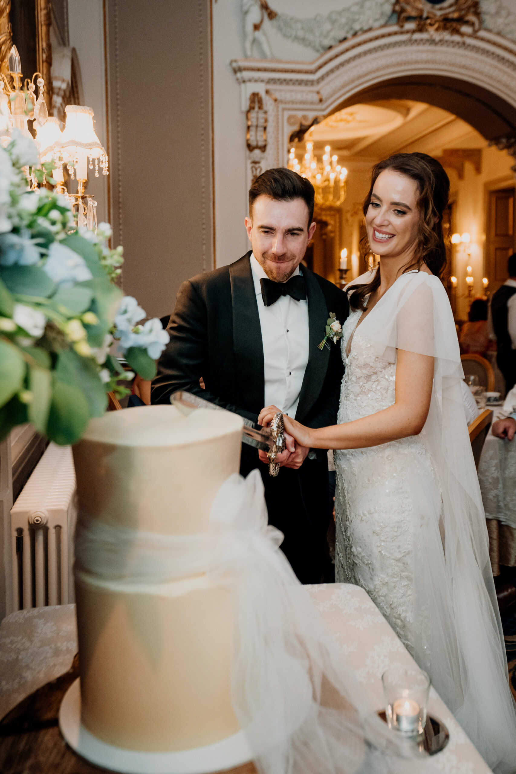 A man and woman in wedding attire