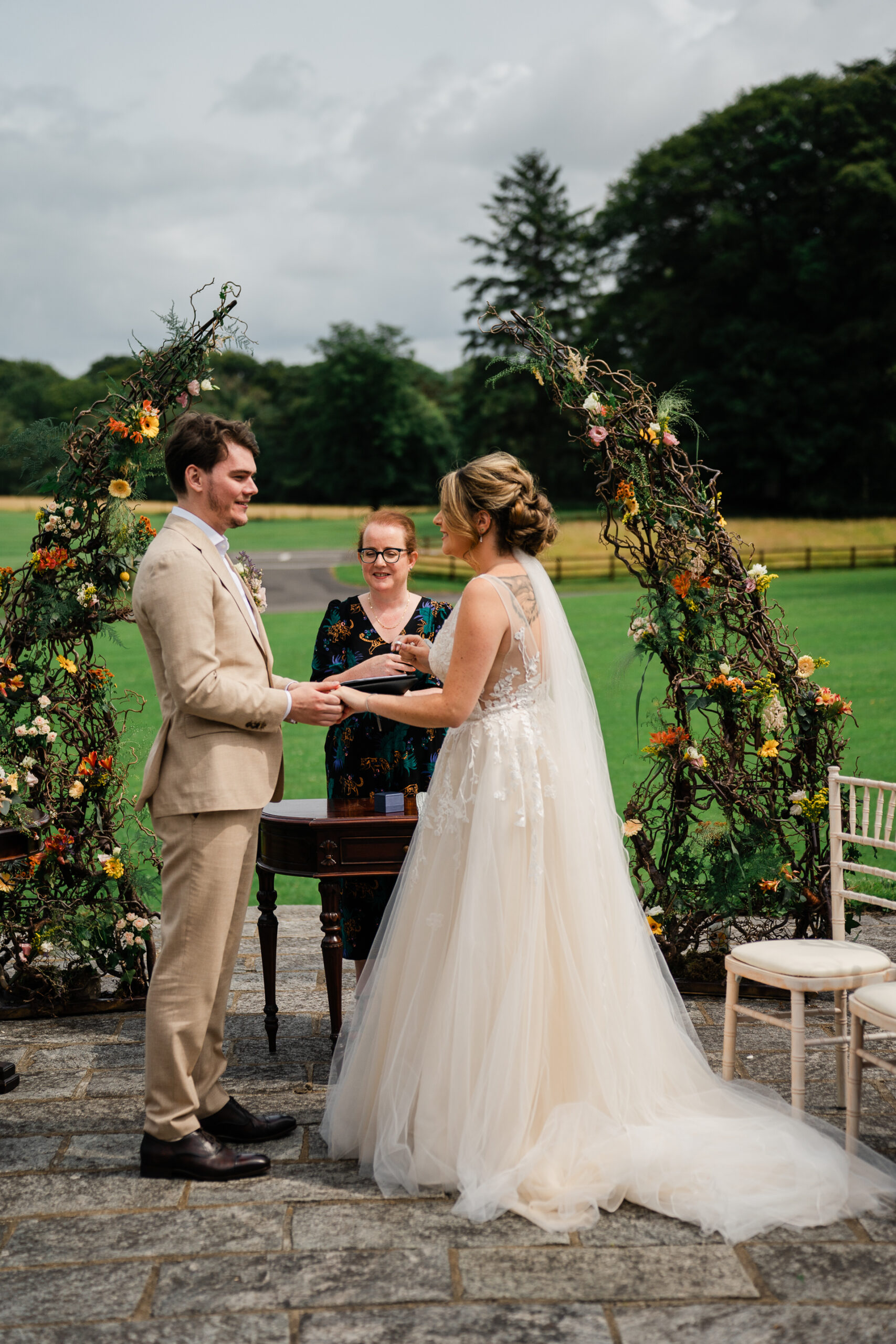 A man and woman in wedding attire