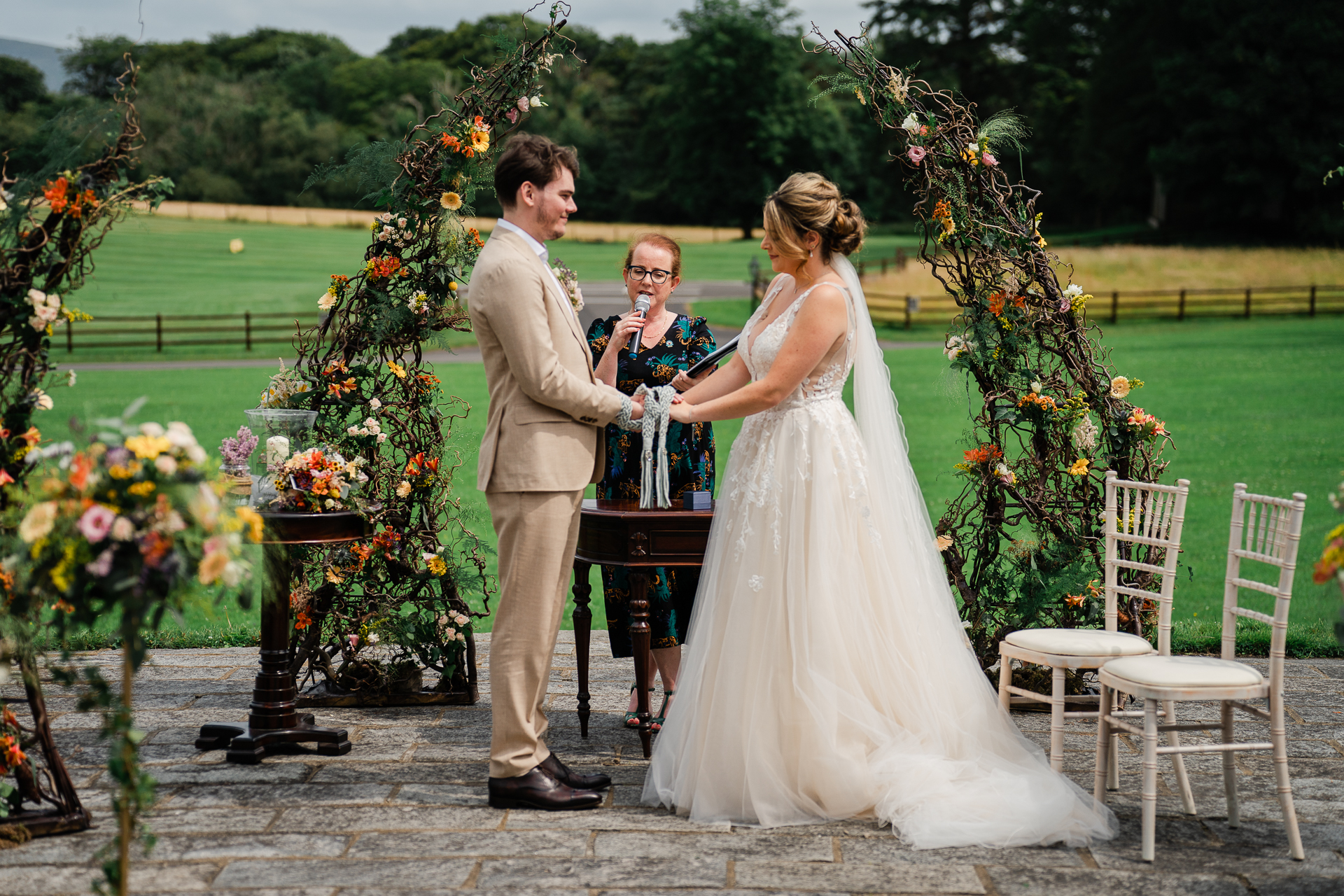 A bride and groom kissing