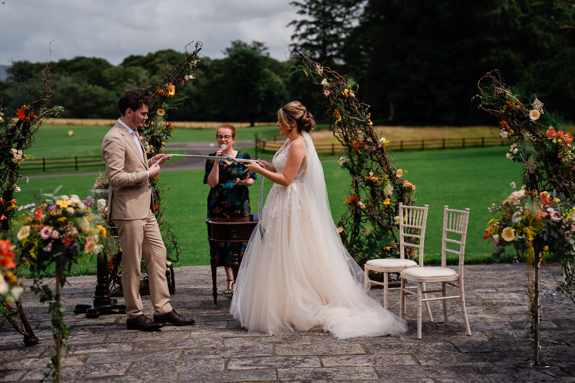 A bride and groom kissing