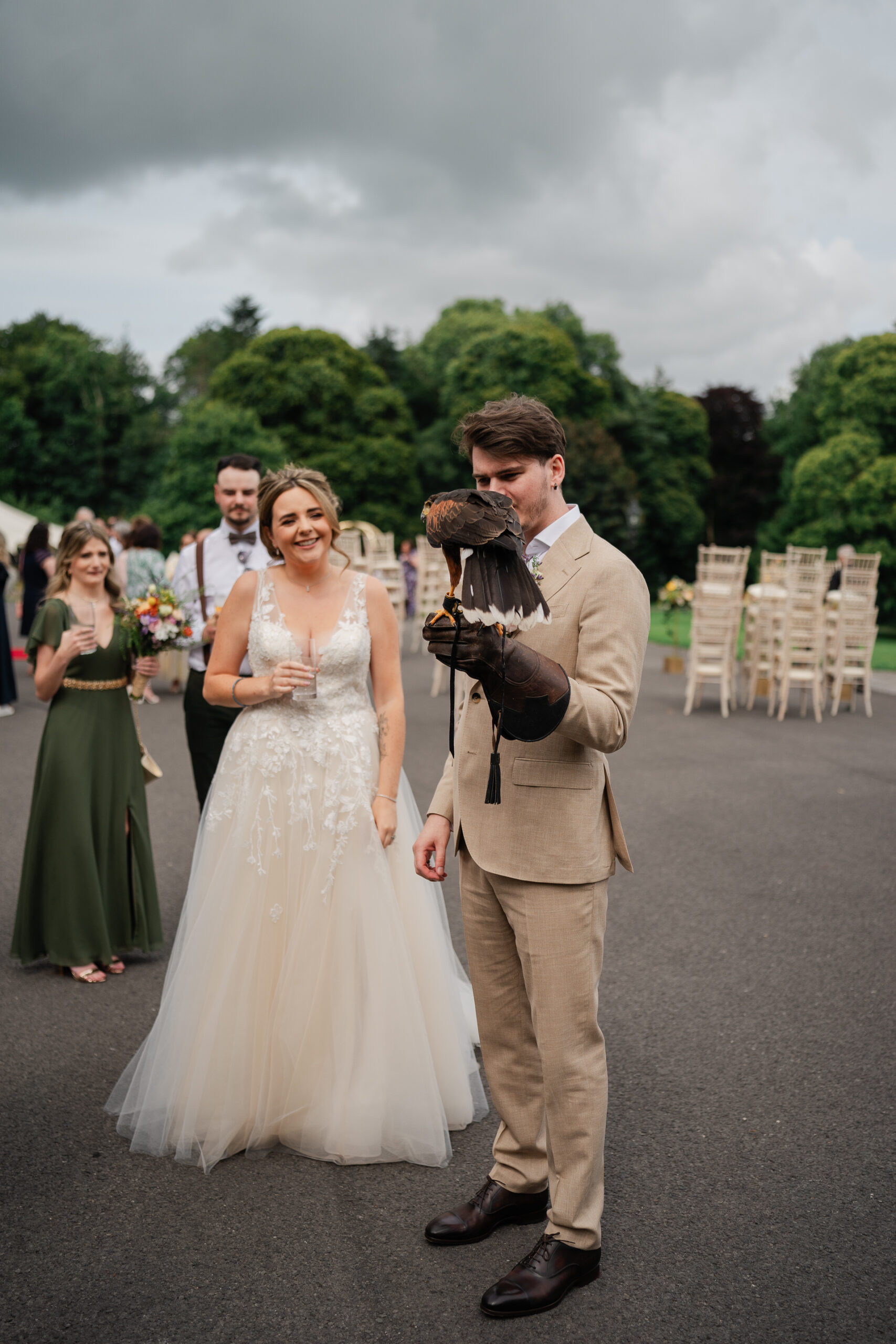 A man and woman in wedding attire