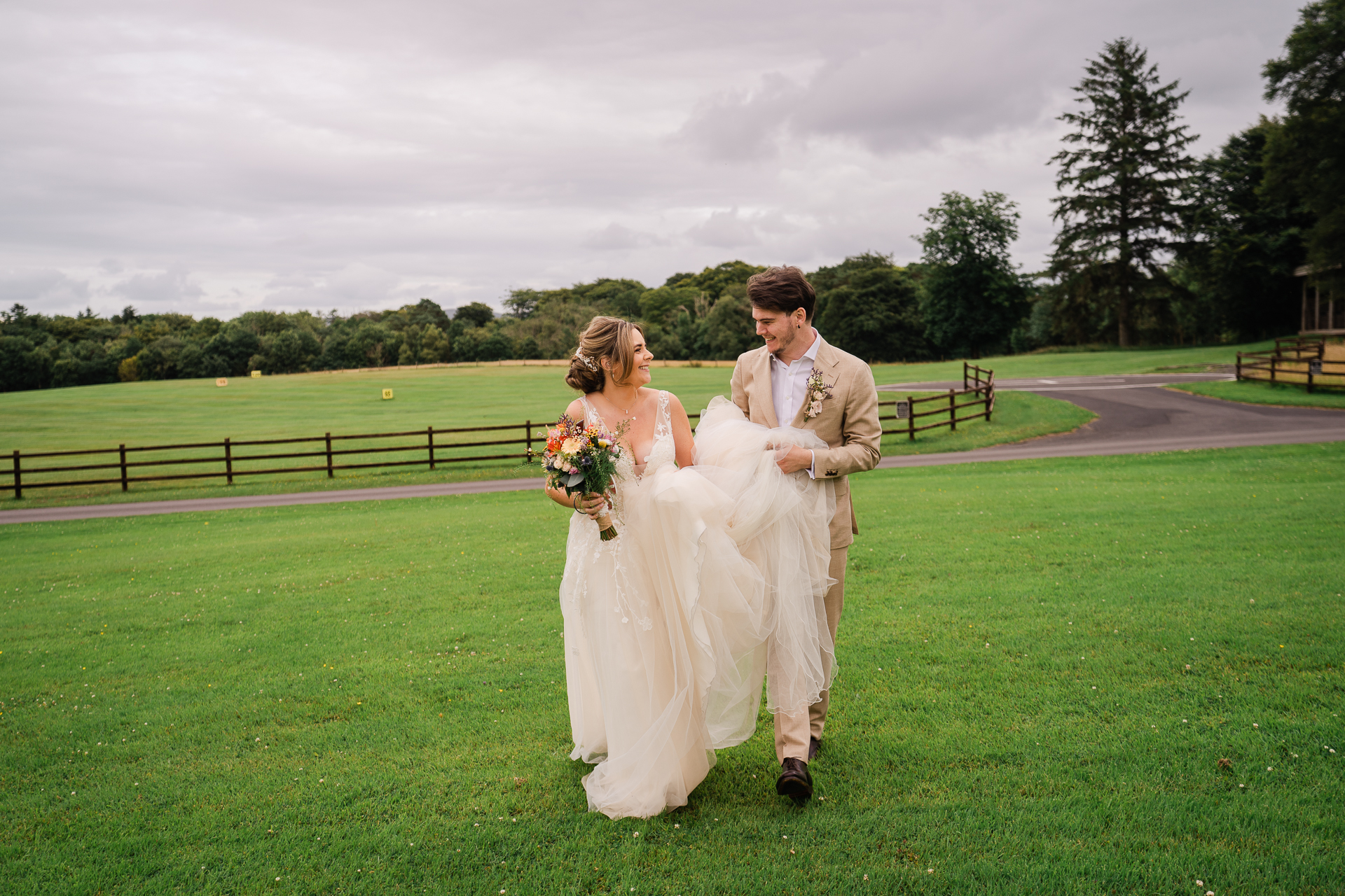 A man and woman in wedding attire