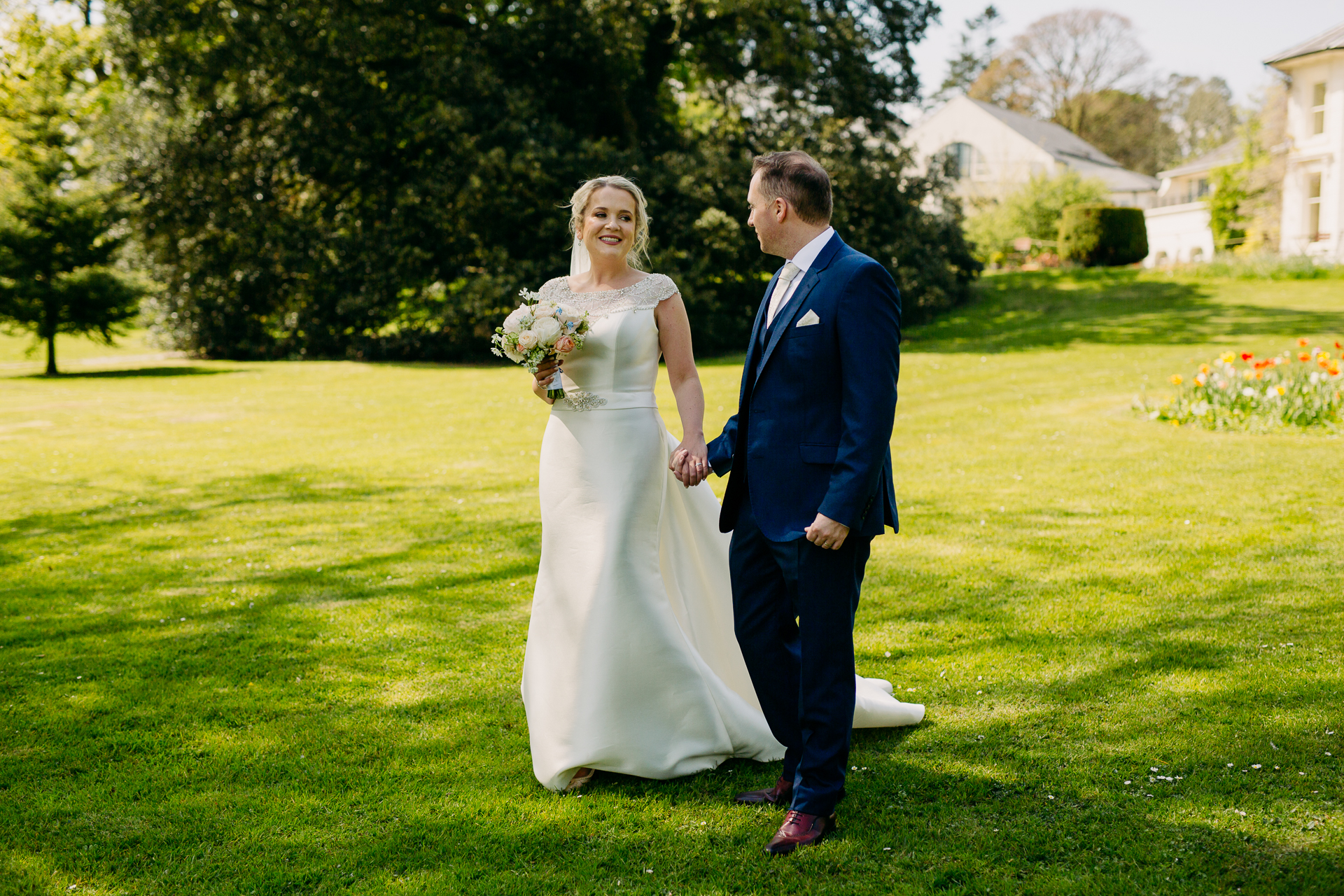 A man and woman in wedding attire