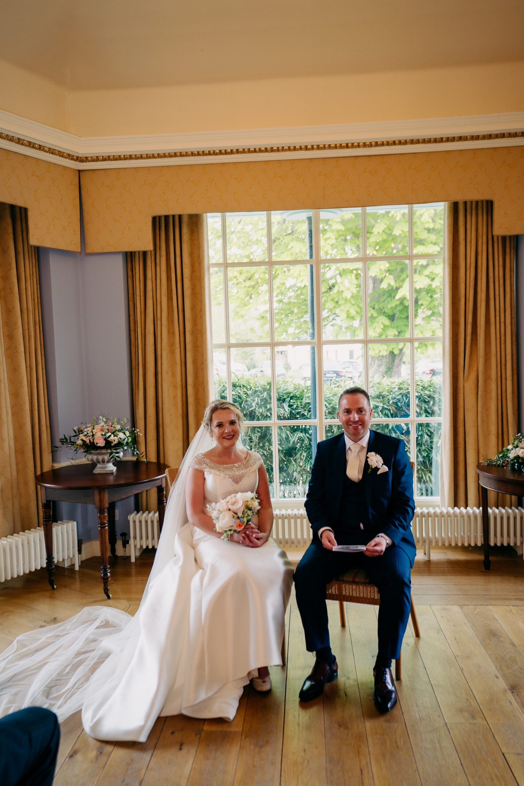 A man and woman in wedding attire