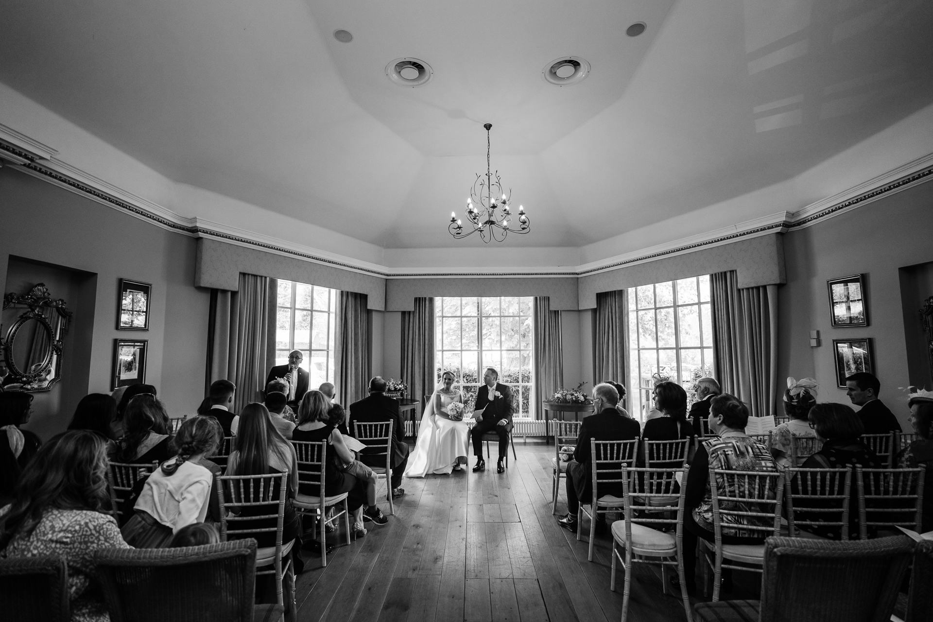 A wedding party in a room