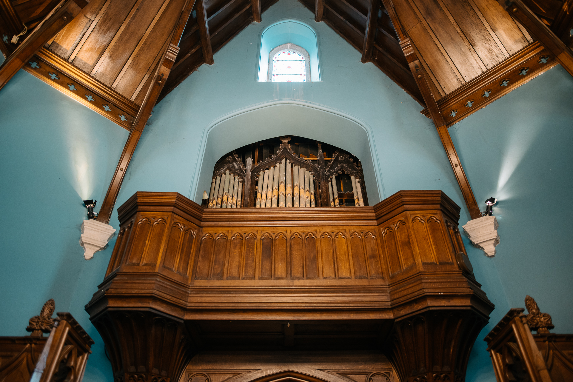 A wooden organ in a church