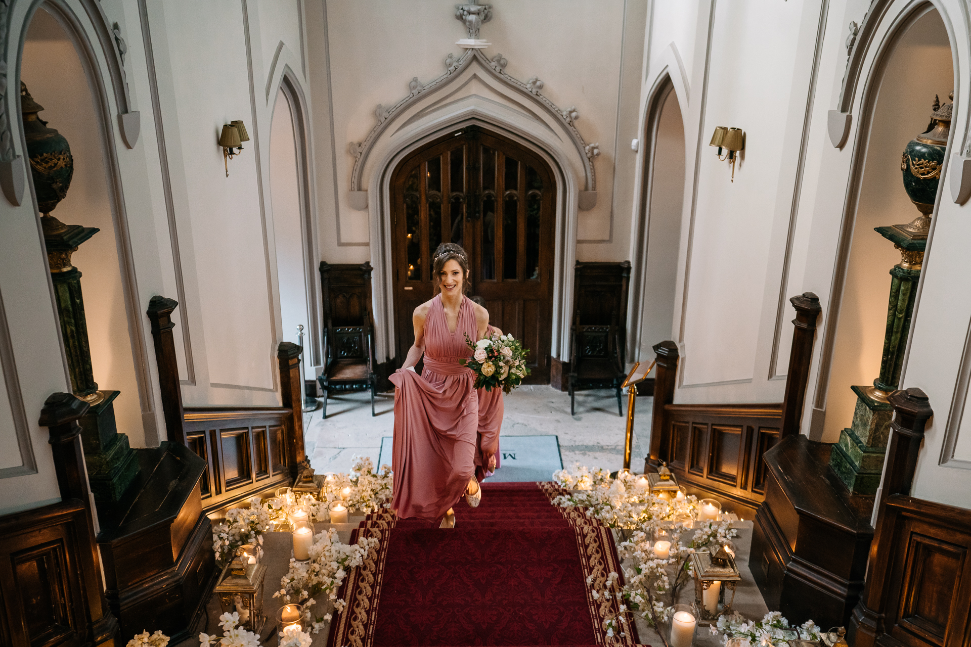 A person in a pink dress