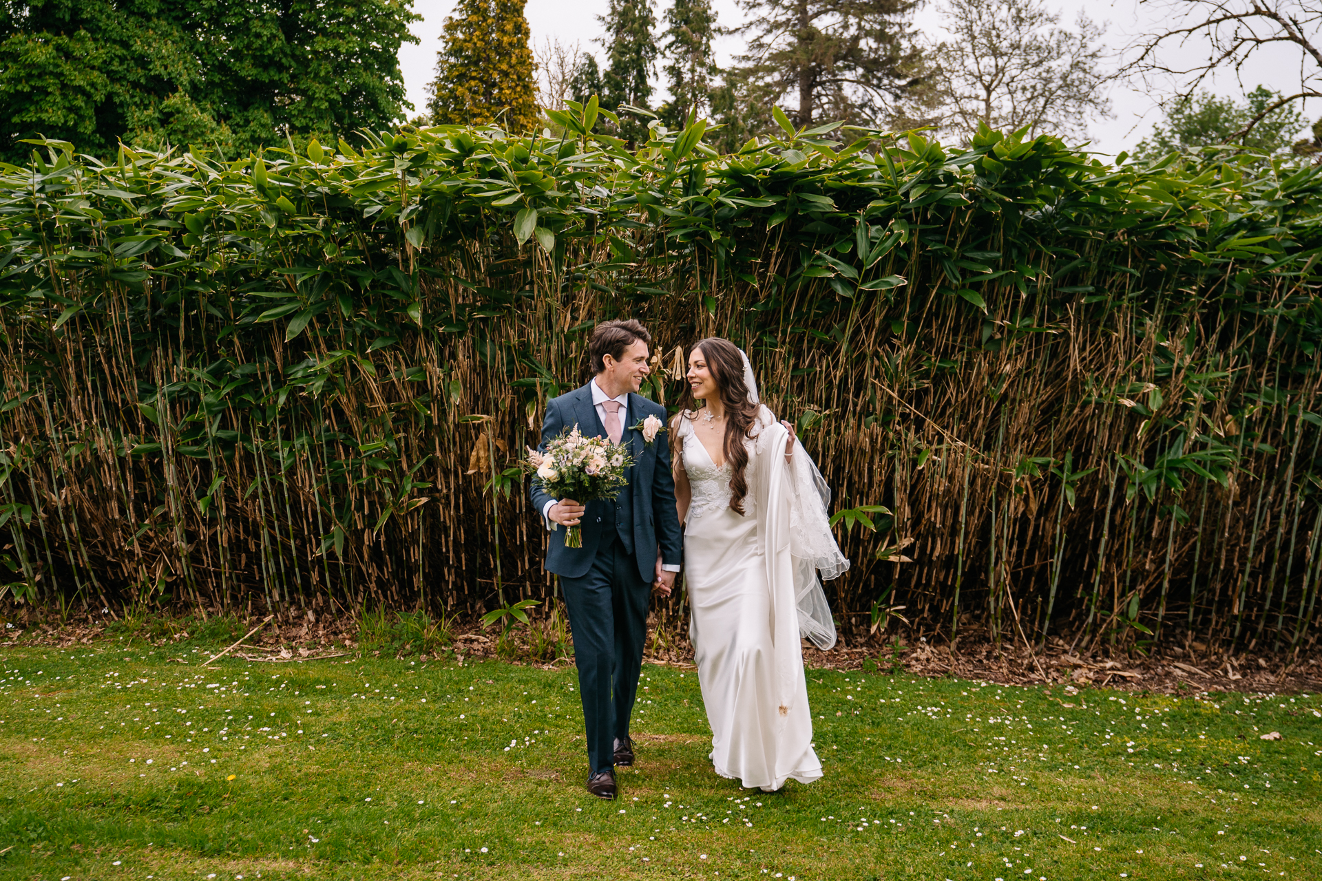 A man and woman in wedding attire