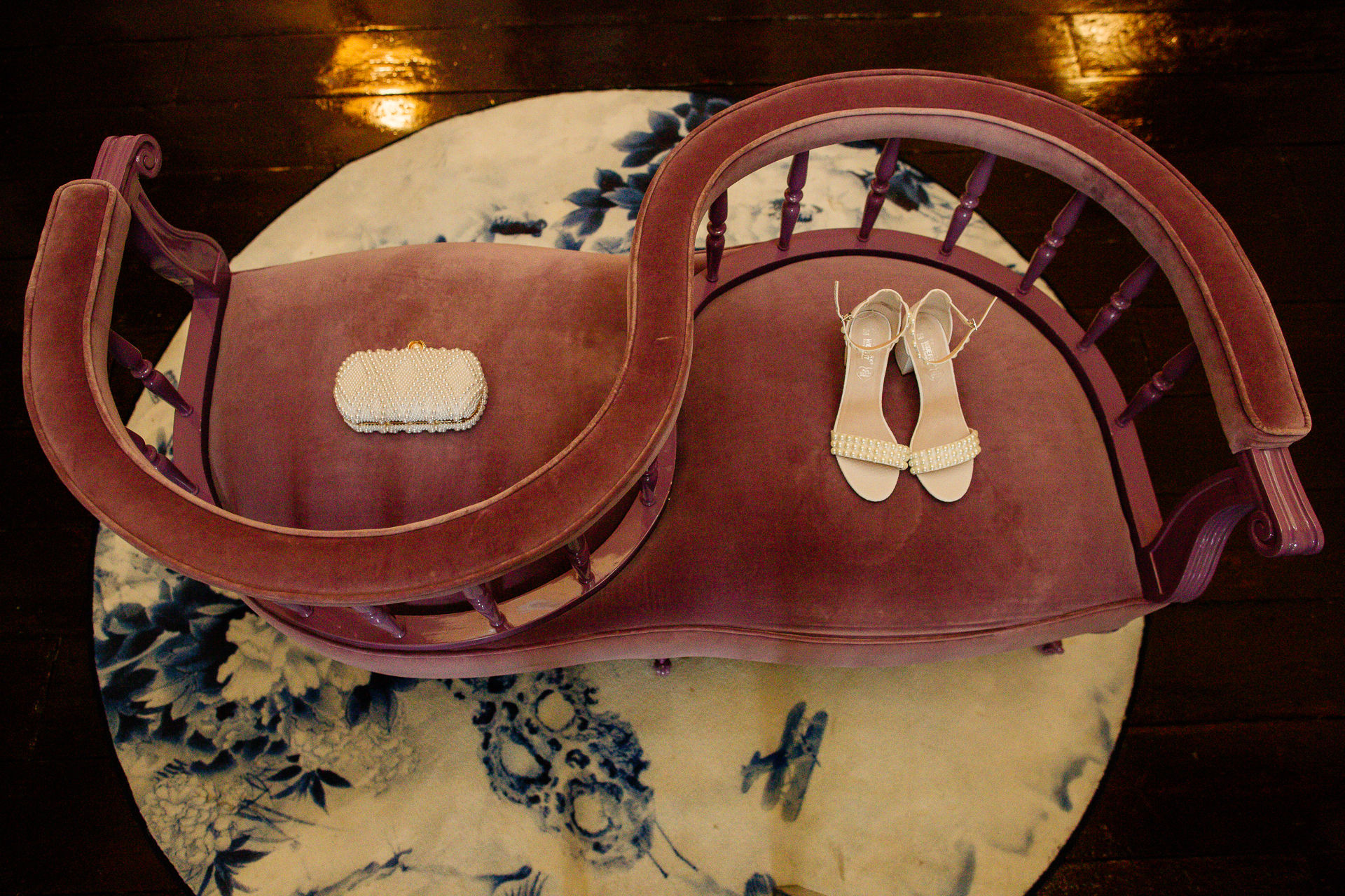 A pink purse on a table