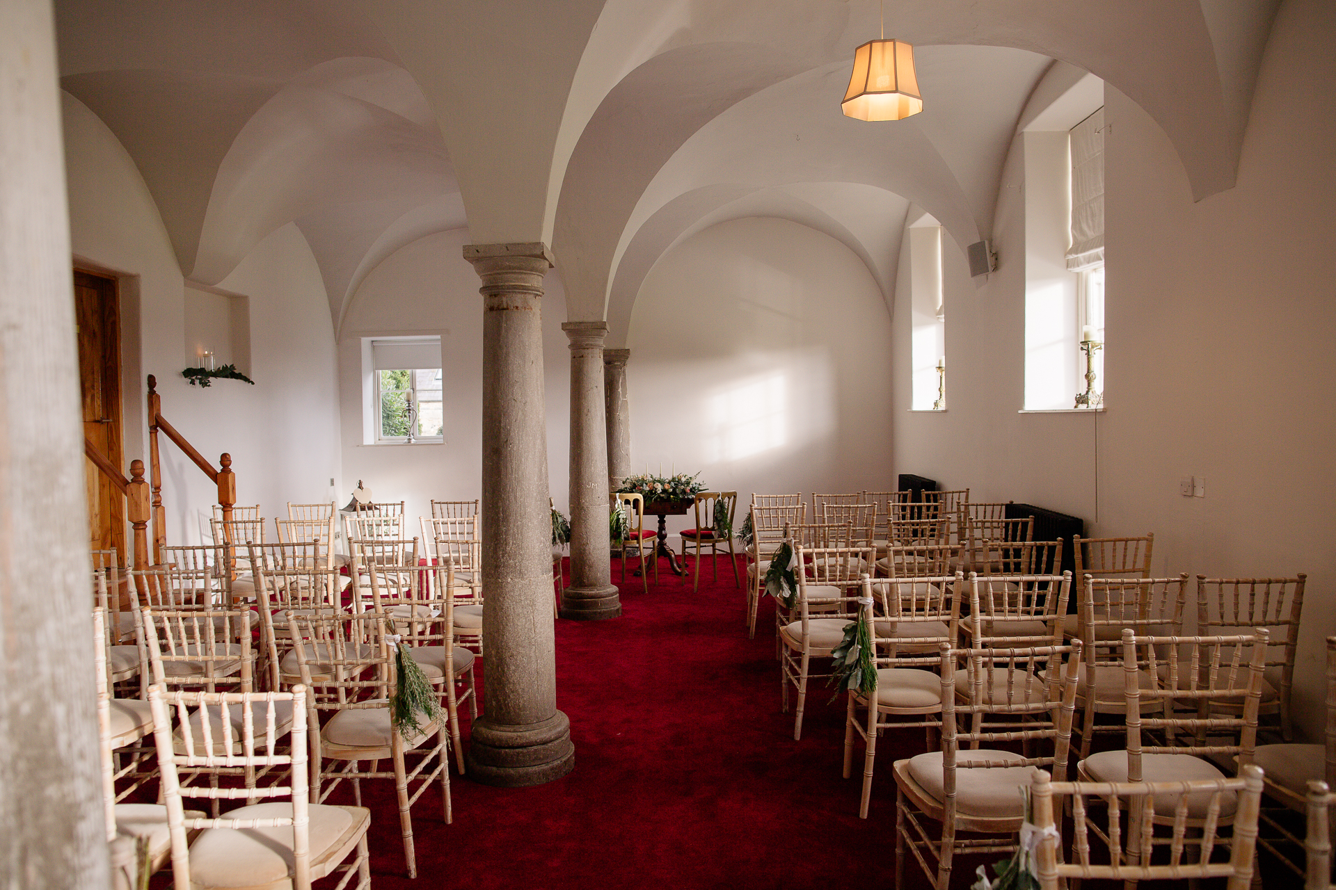 A room with tables and chairs