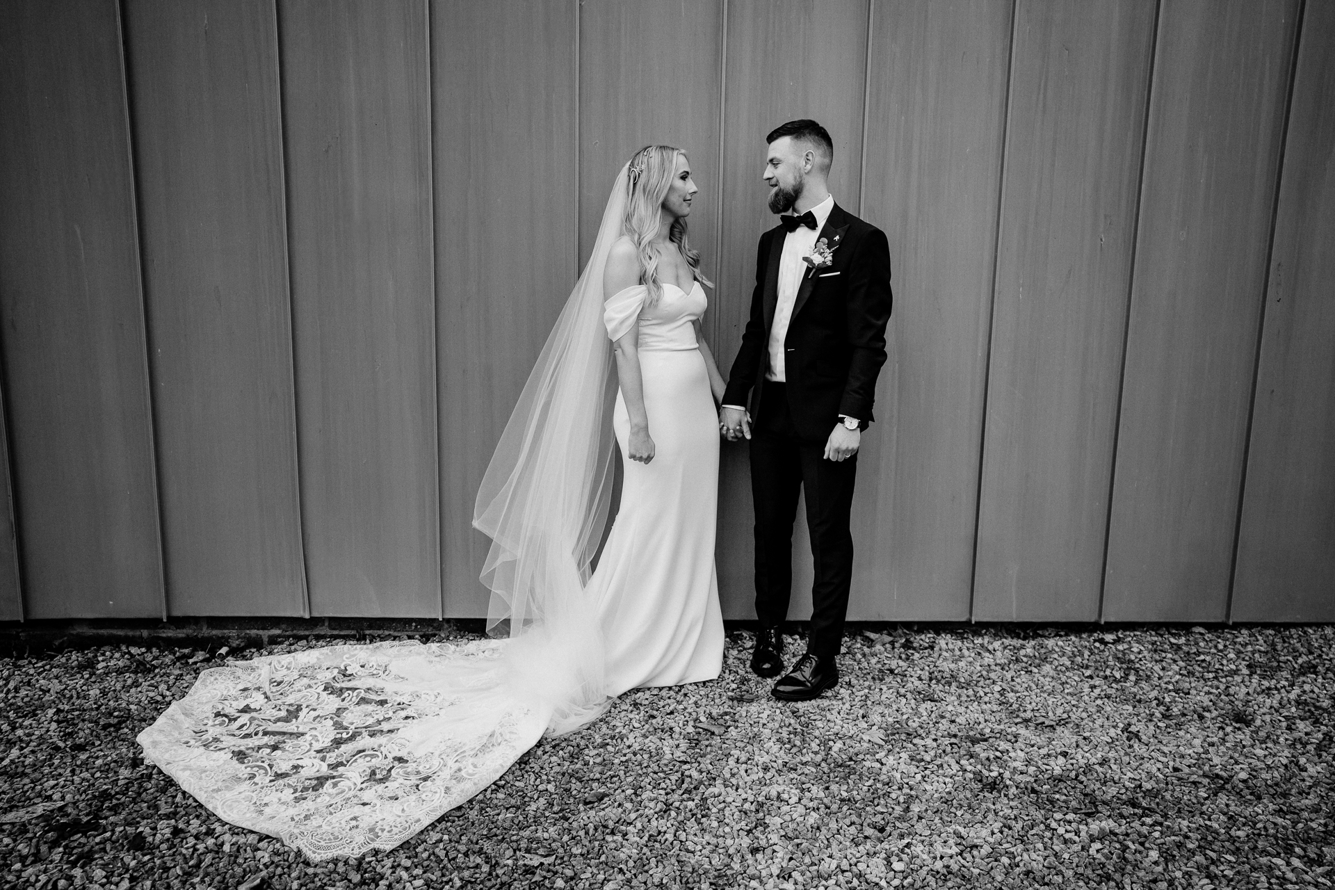 A man and woman in wedding attire