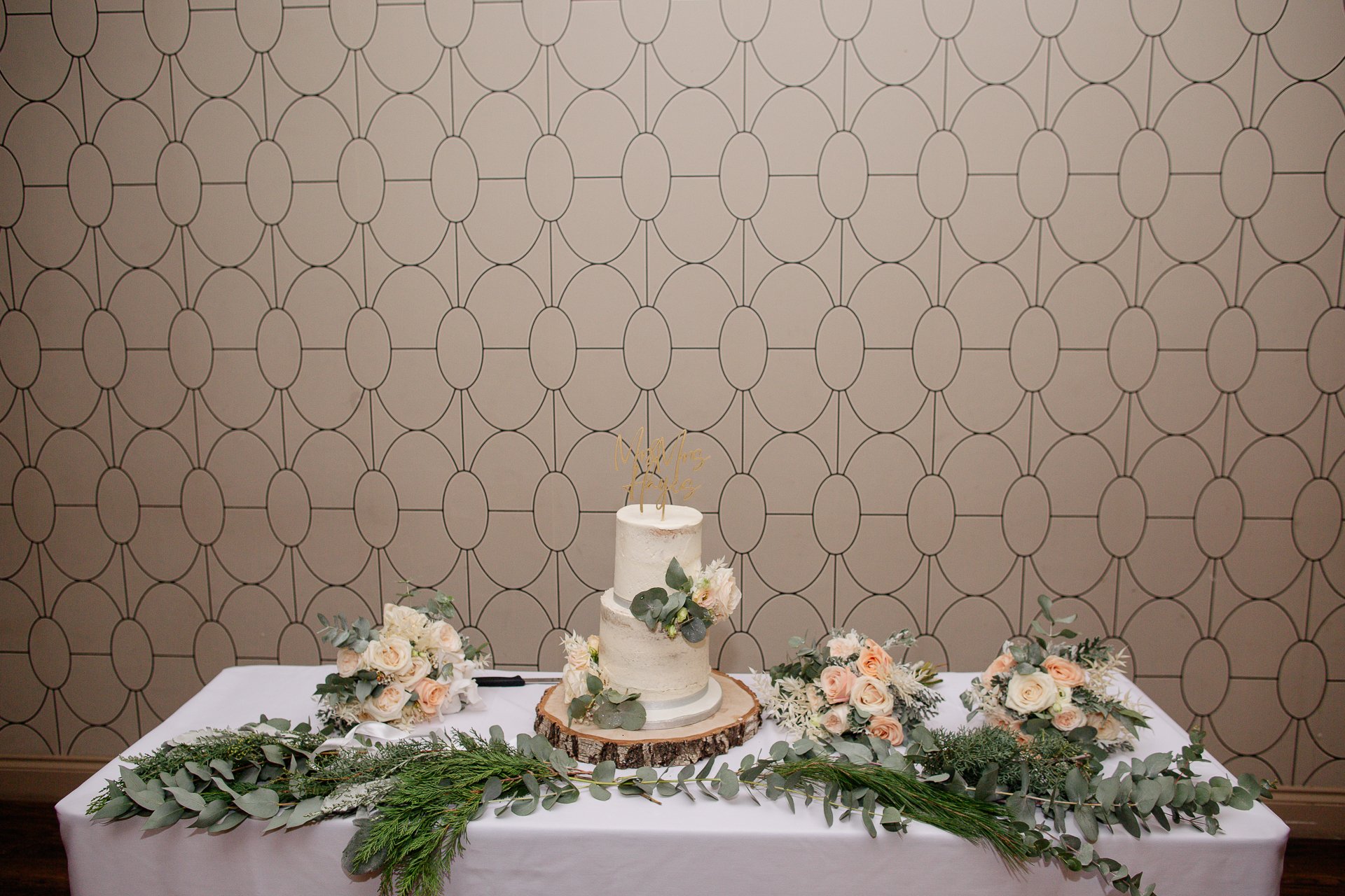 A wedding cake on a table