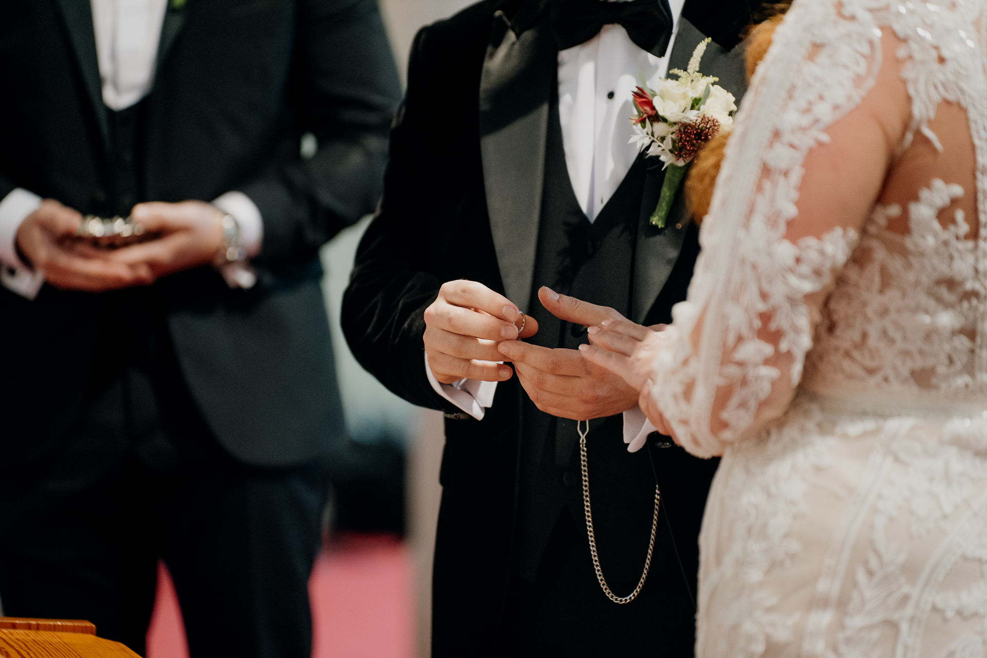 A man and woman in wedding attire