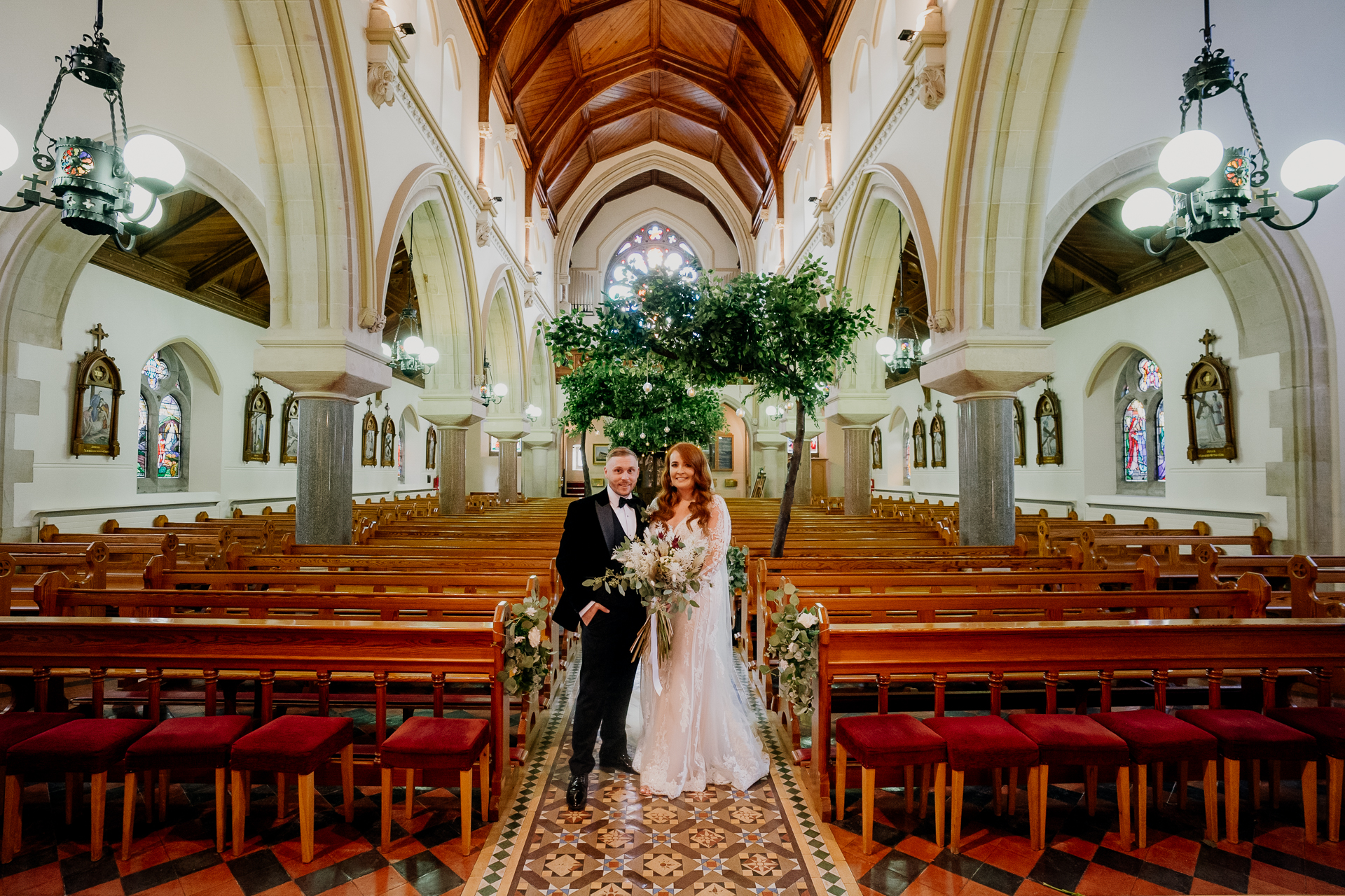 A man and woman in a church