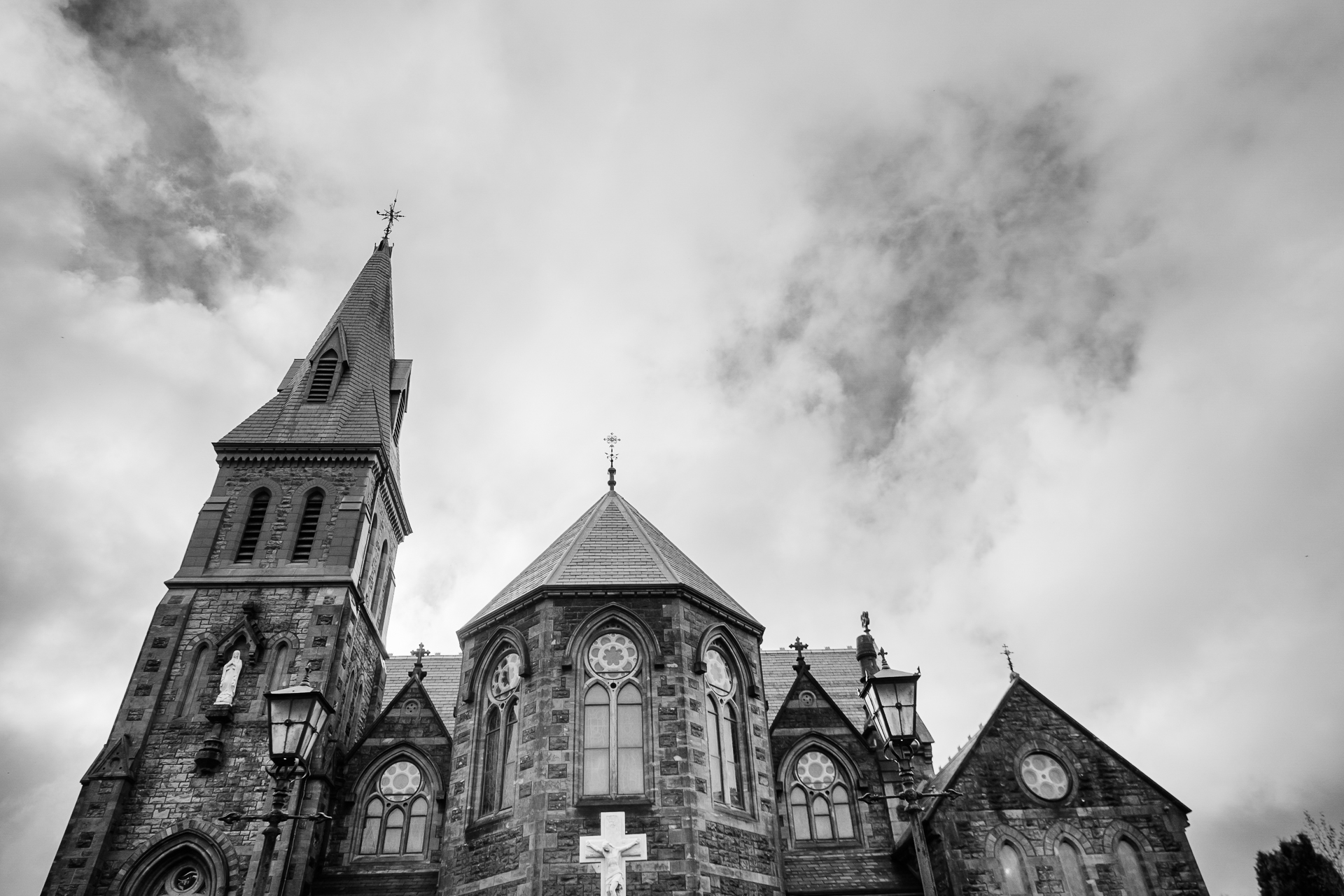 A church with a clock tower