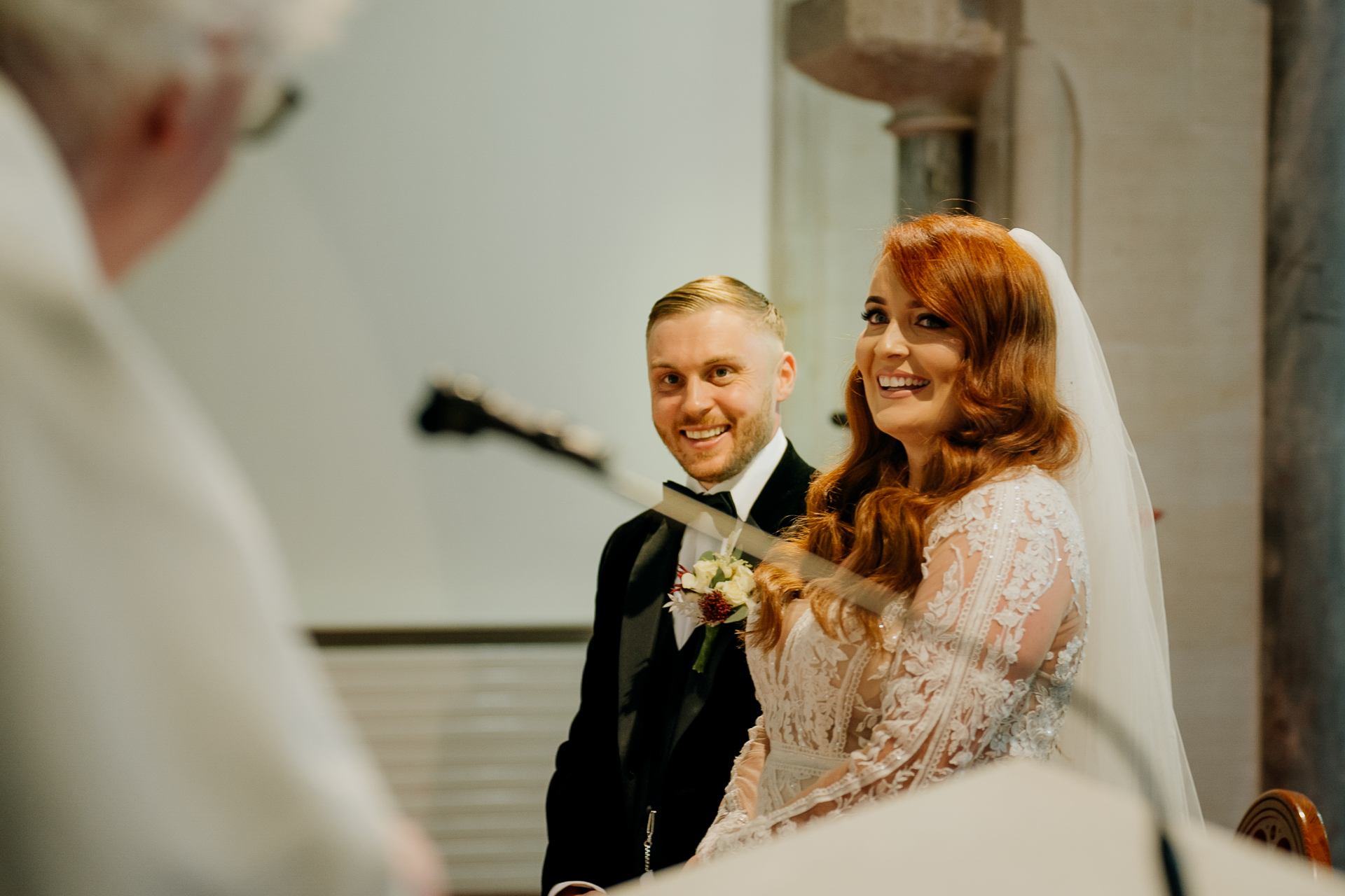 A man and woman in wedding attire