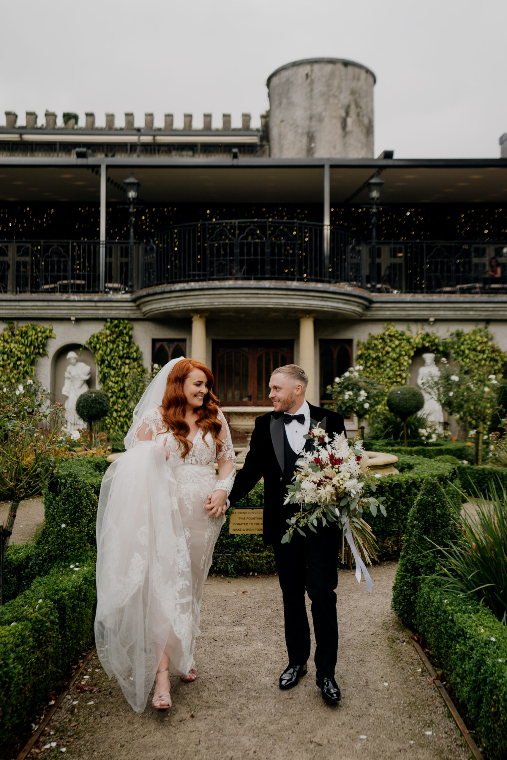 A man and woman in wedding attire