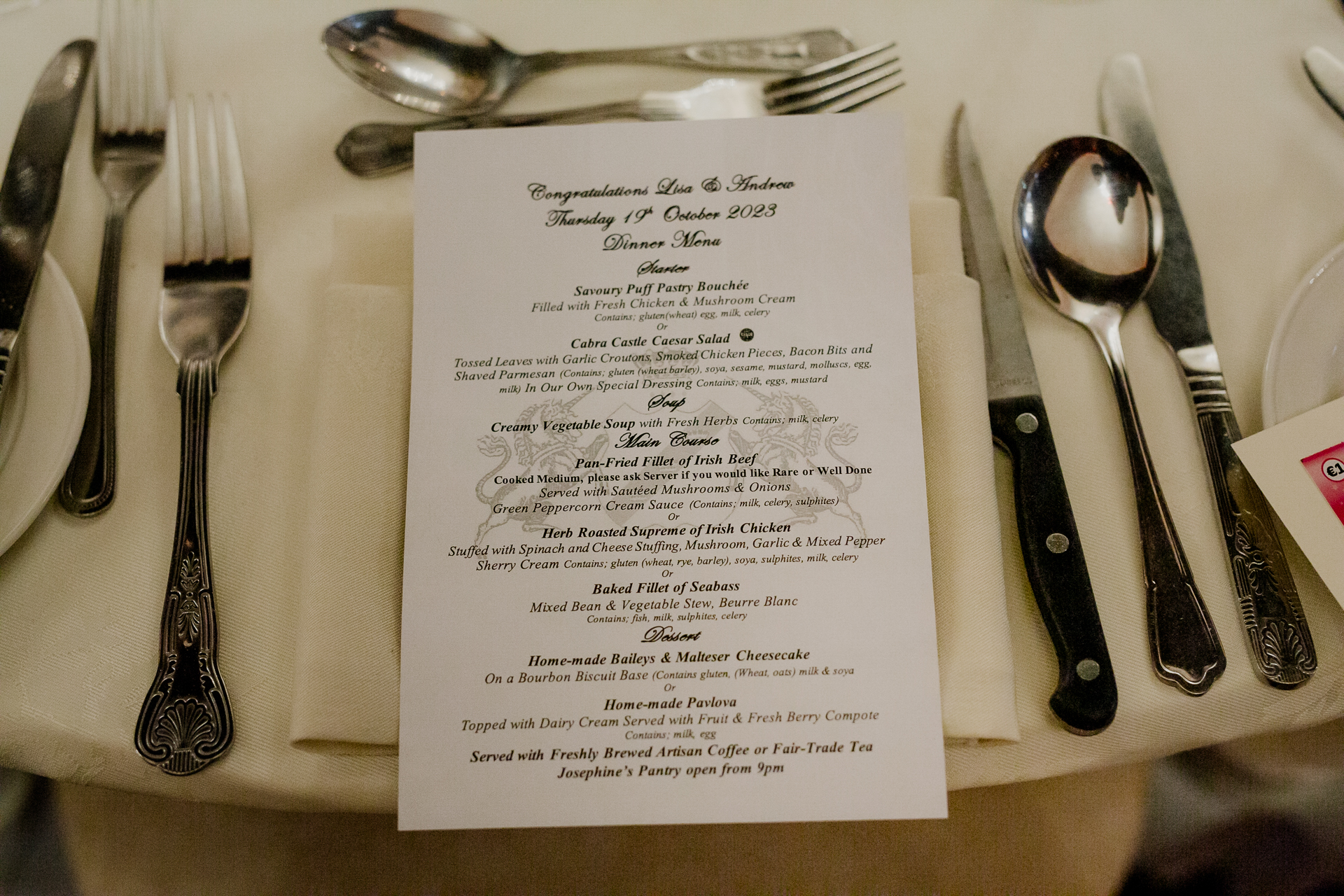 A menu on a table