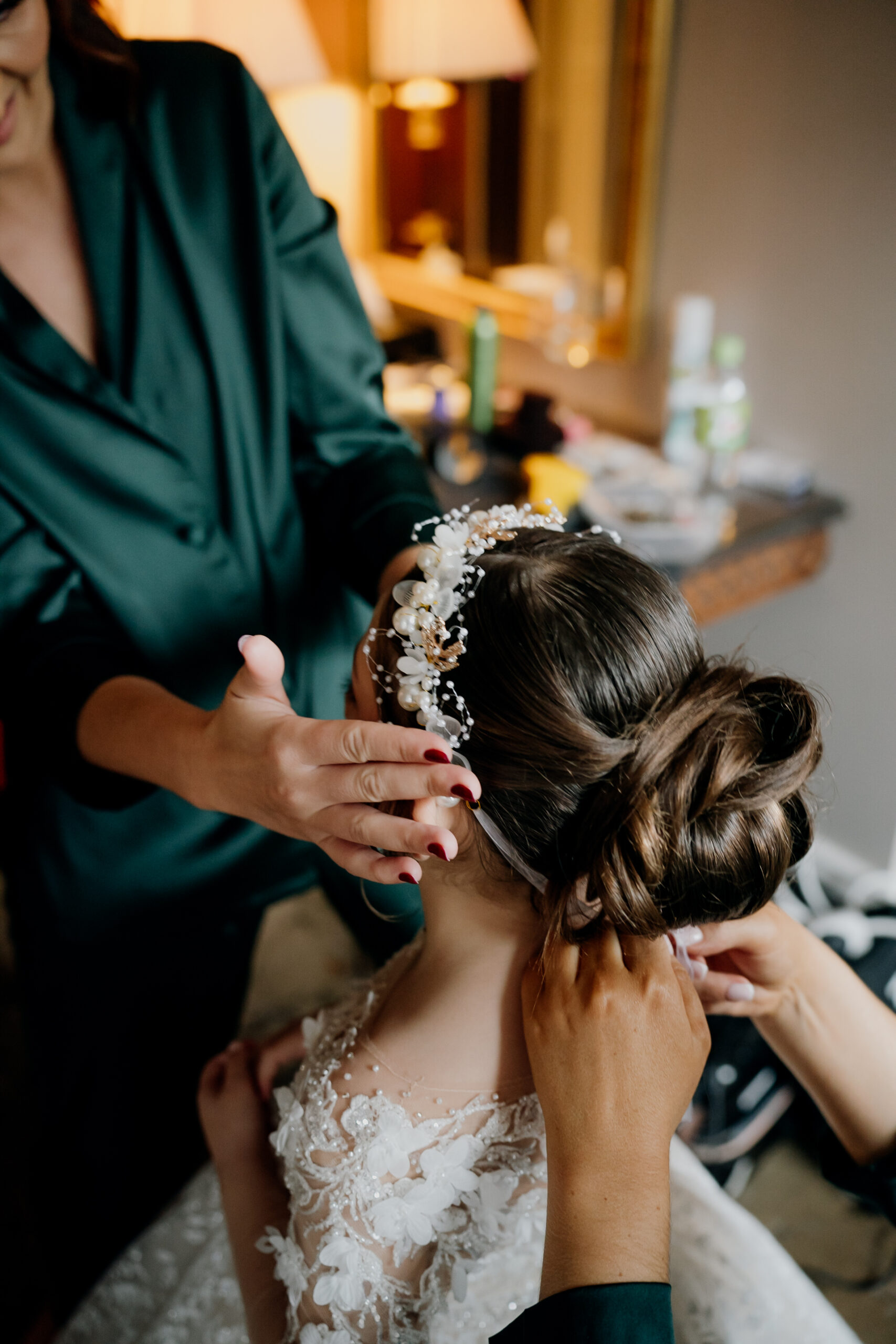 A woman getting her hair done