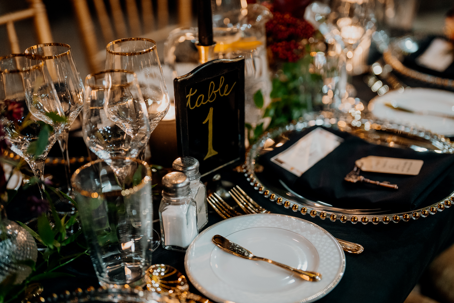 A table with plates and glasses