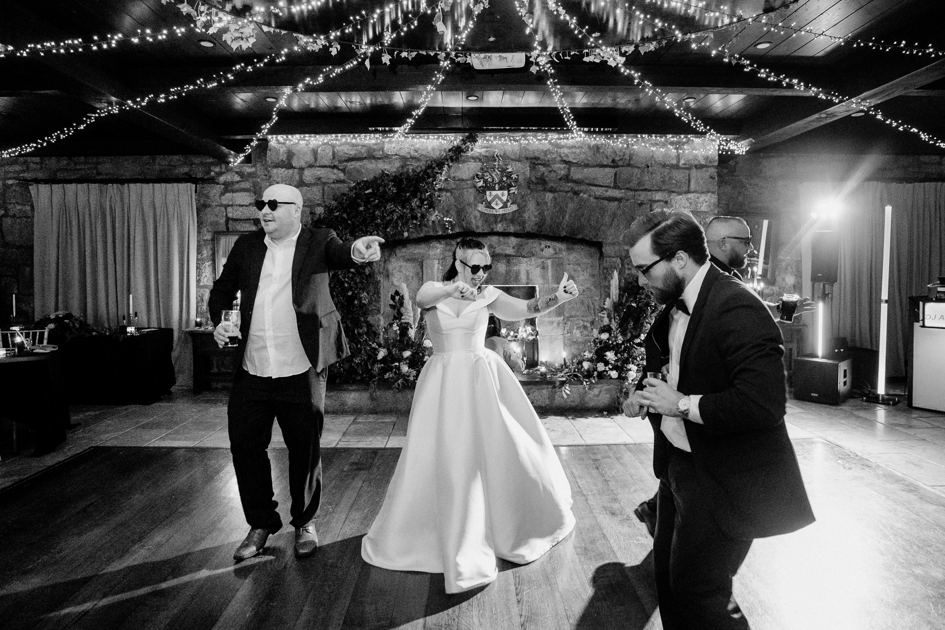 A bride and groom walking down the aisle