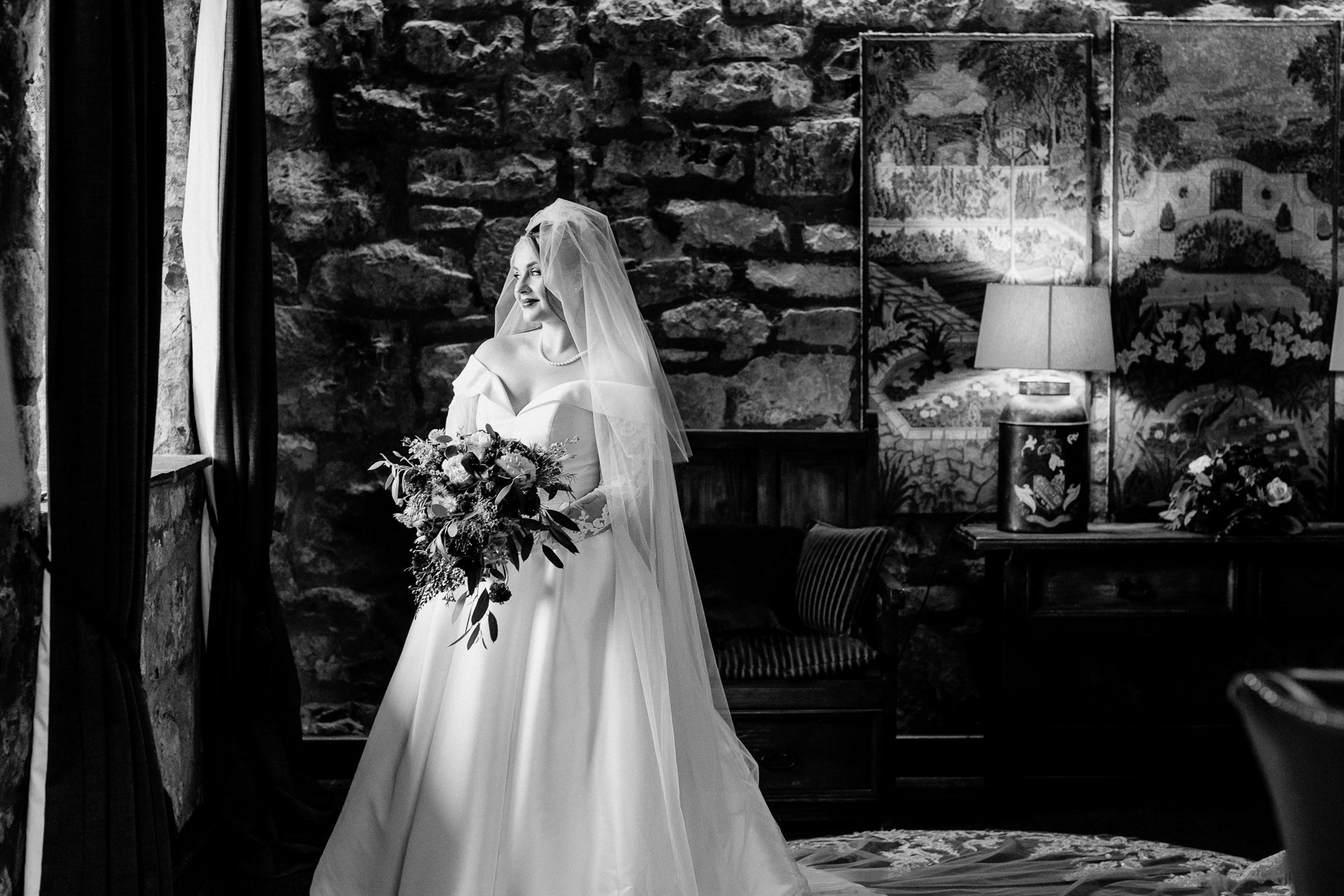 A bride and groom kissing