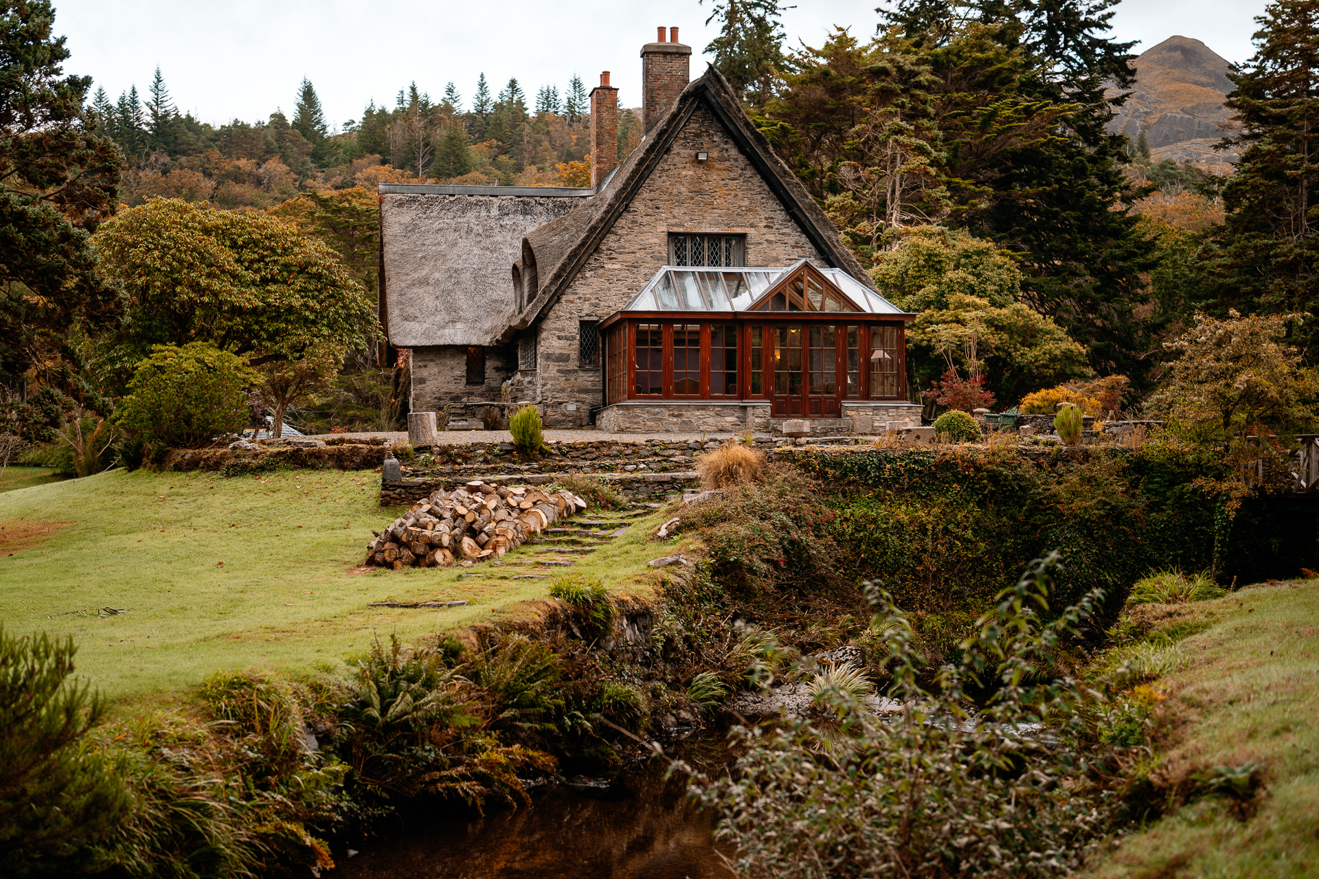 A house with a stream running through it