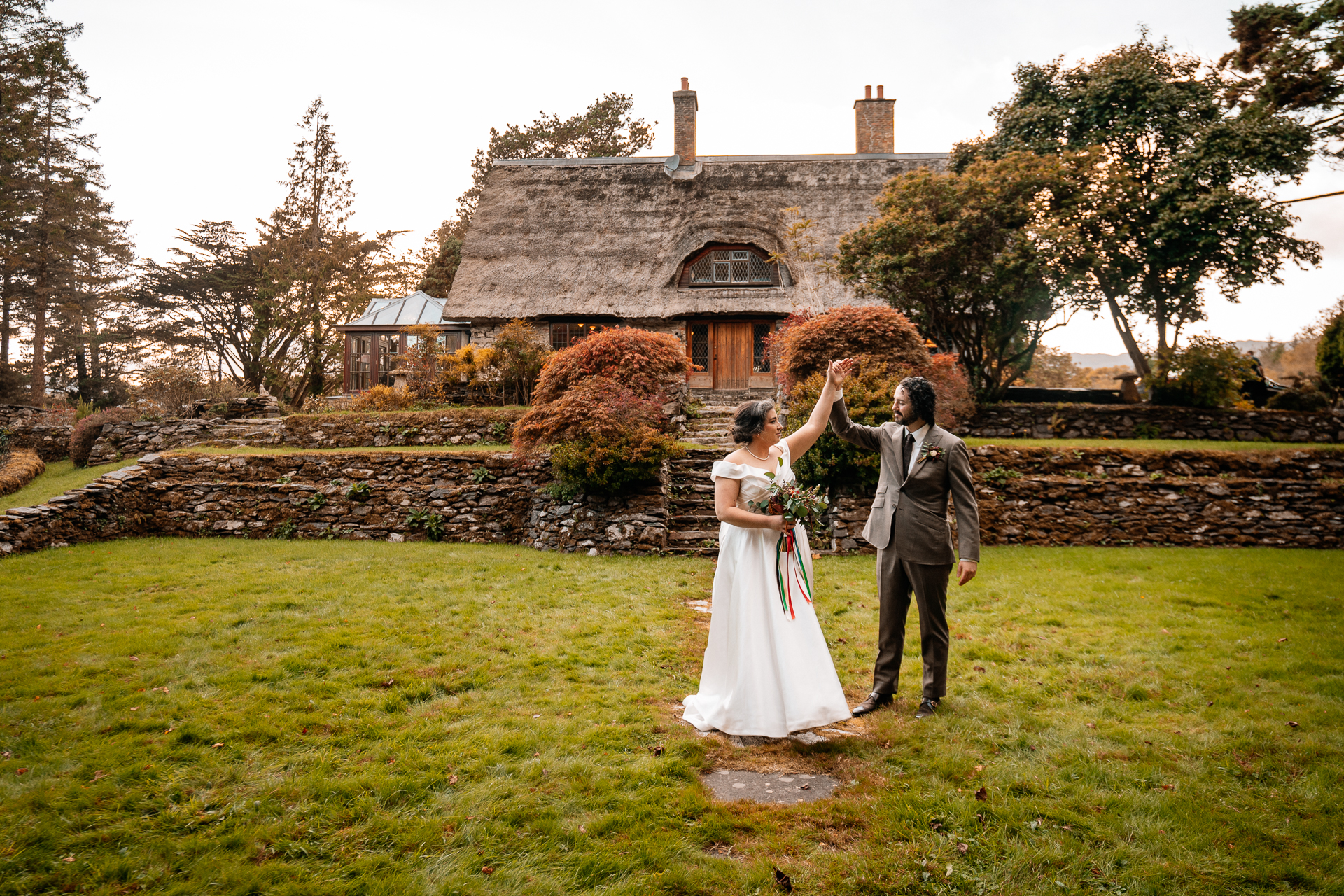 A man and woman in wedding attire