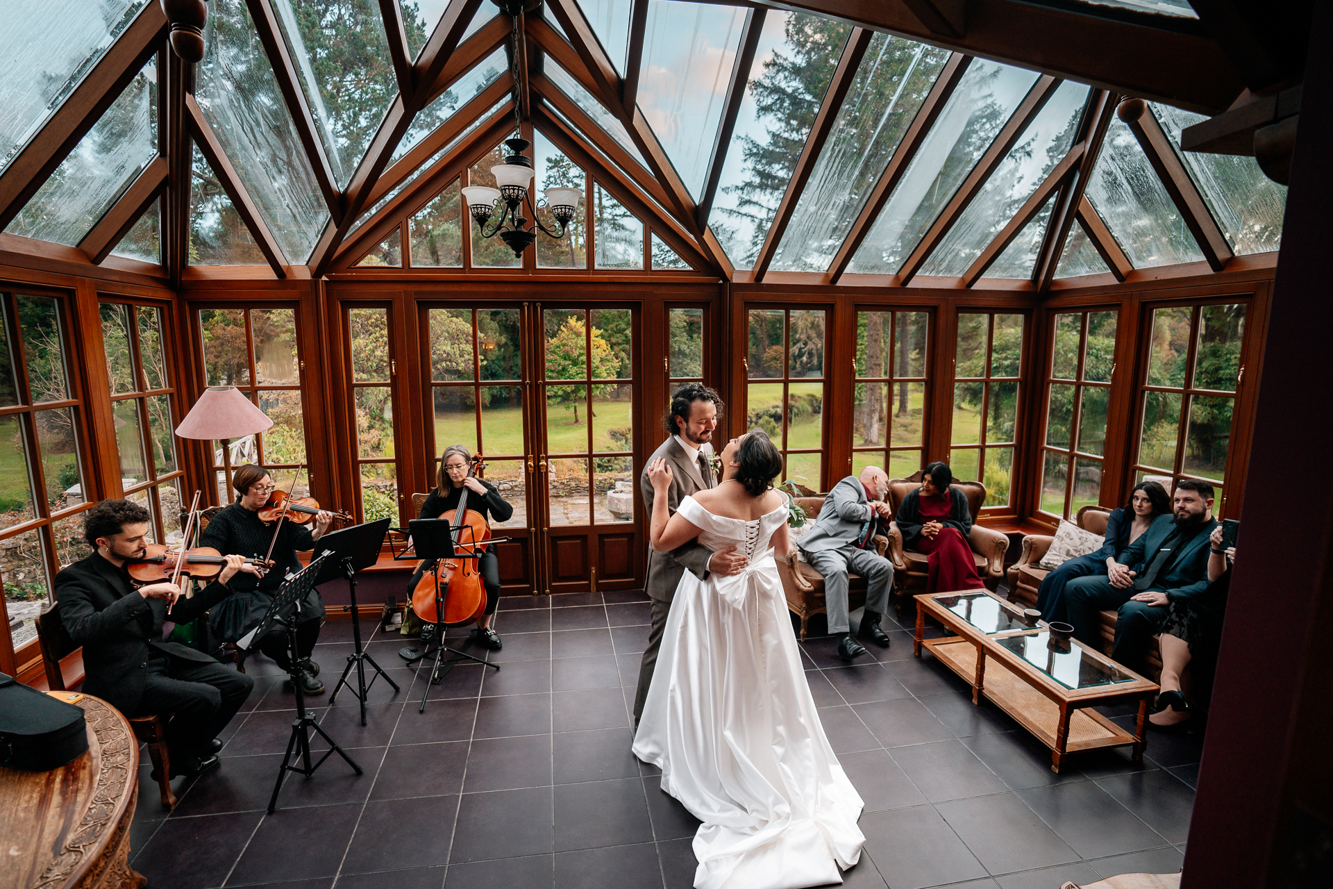 A bride and groom walking down the aisle