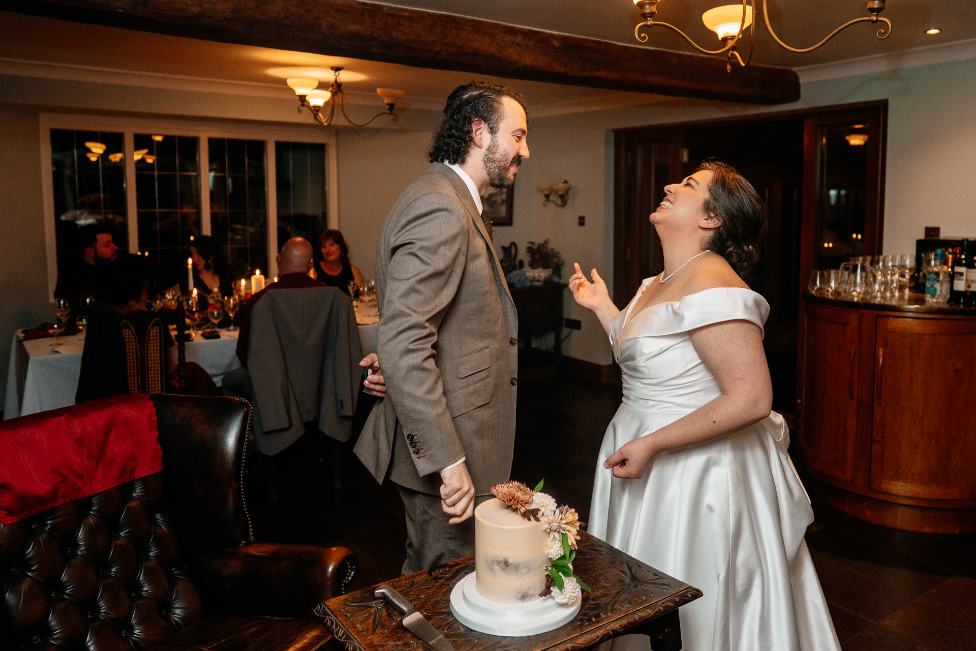 A bride and groom kissing