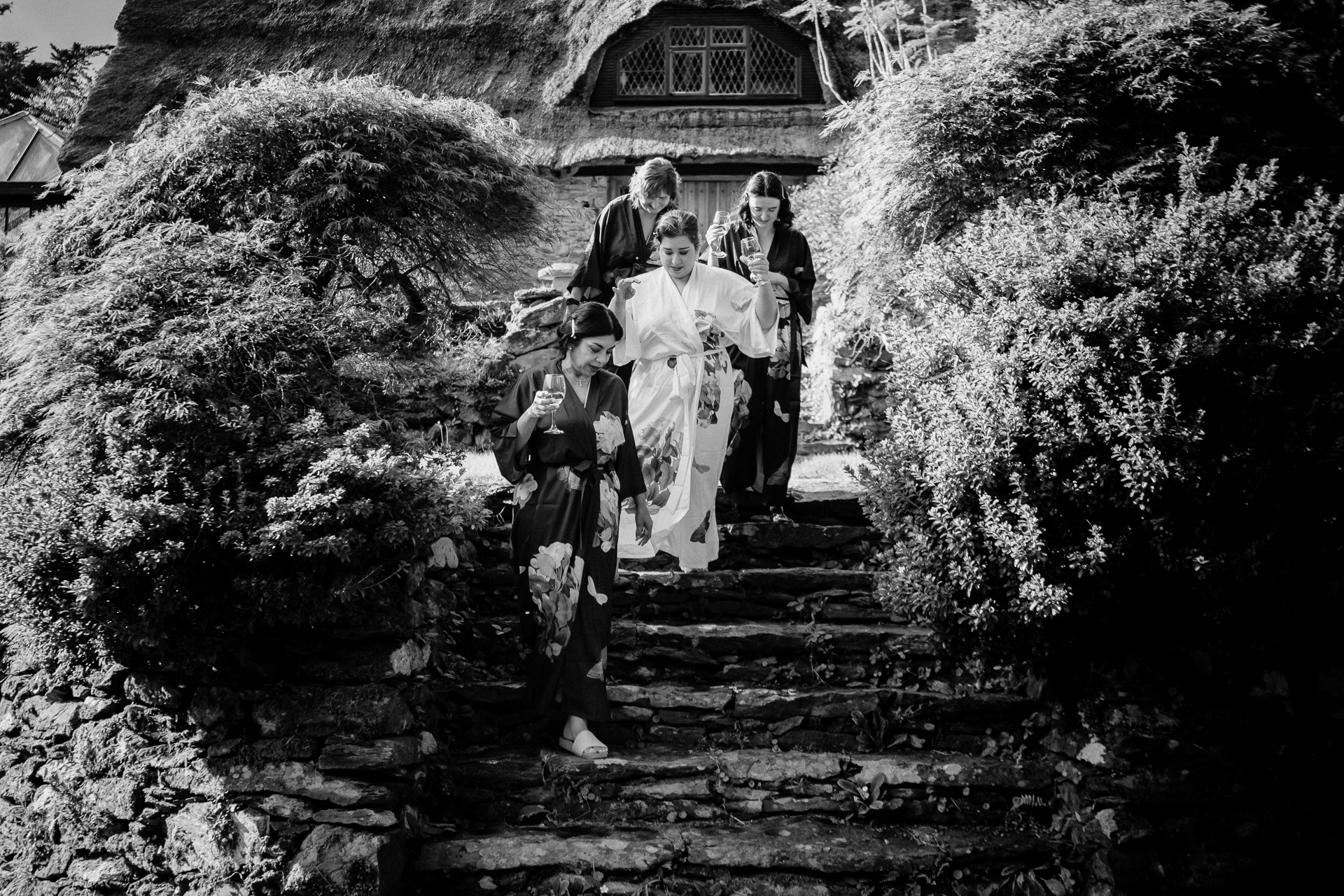 A group of people on stairs