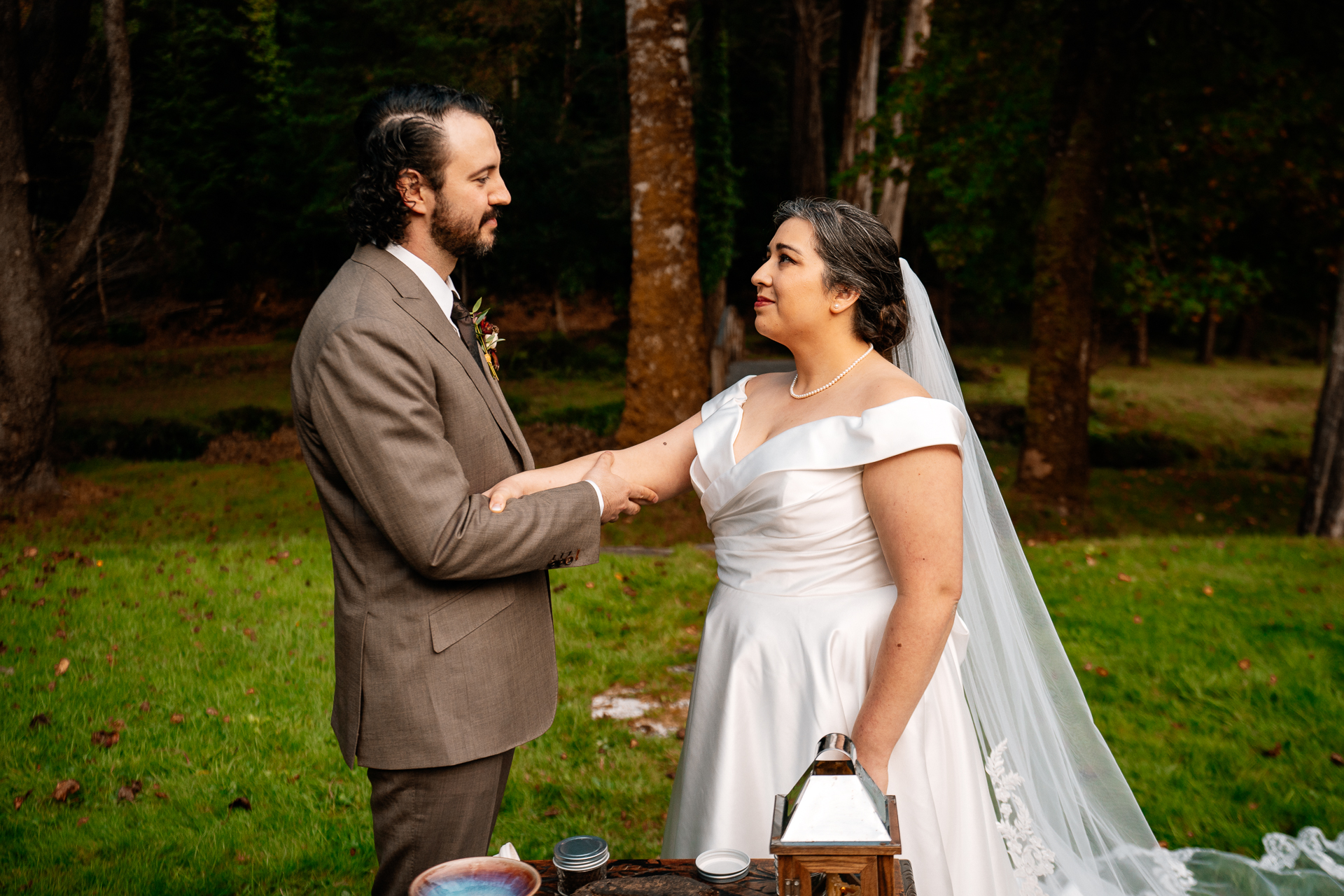 A man and woman in wedding attire