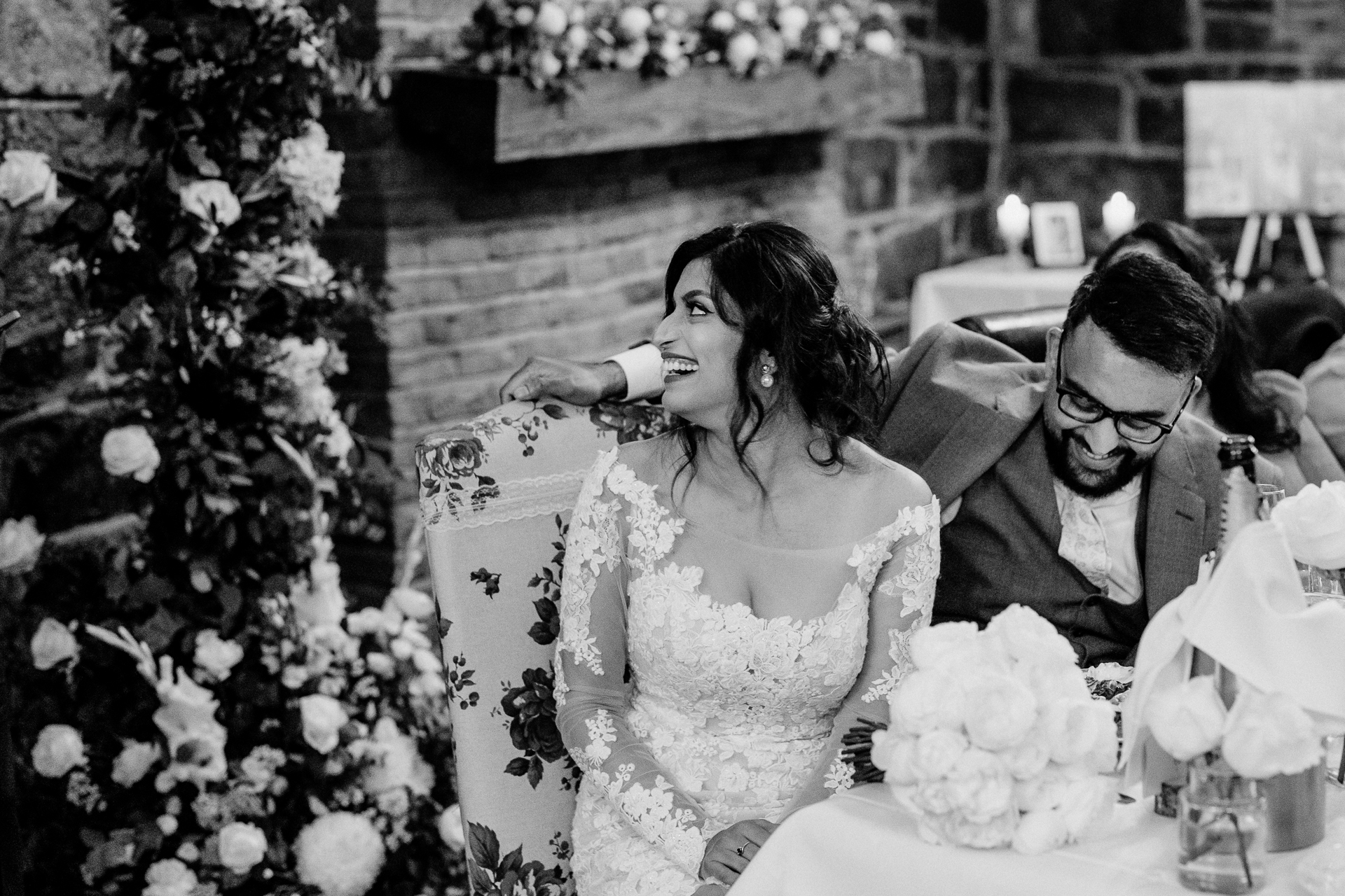 A bride and groom kissing