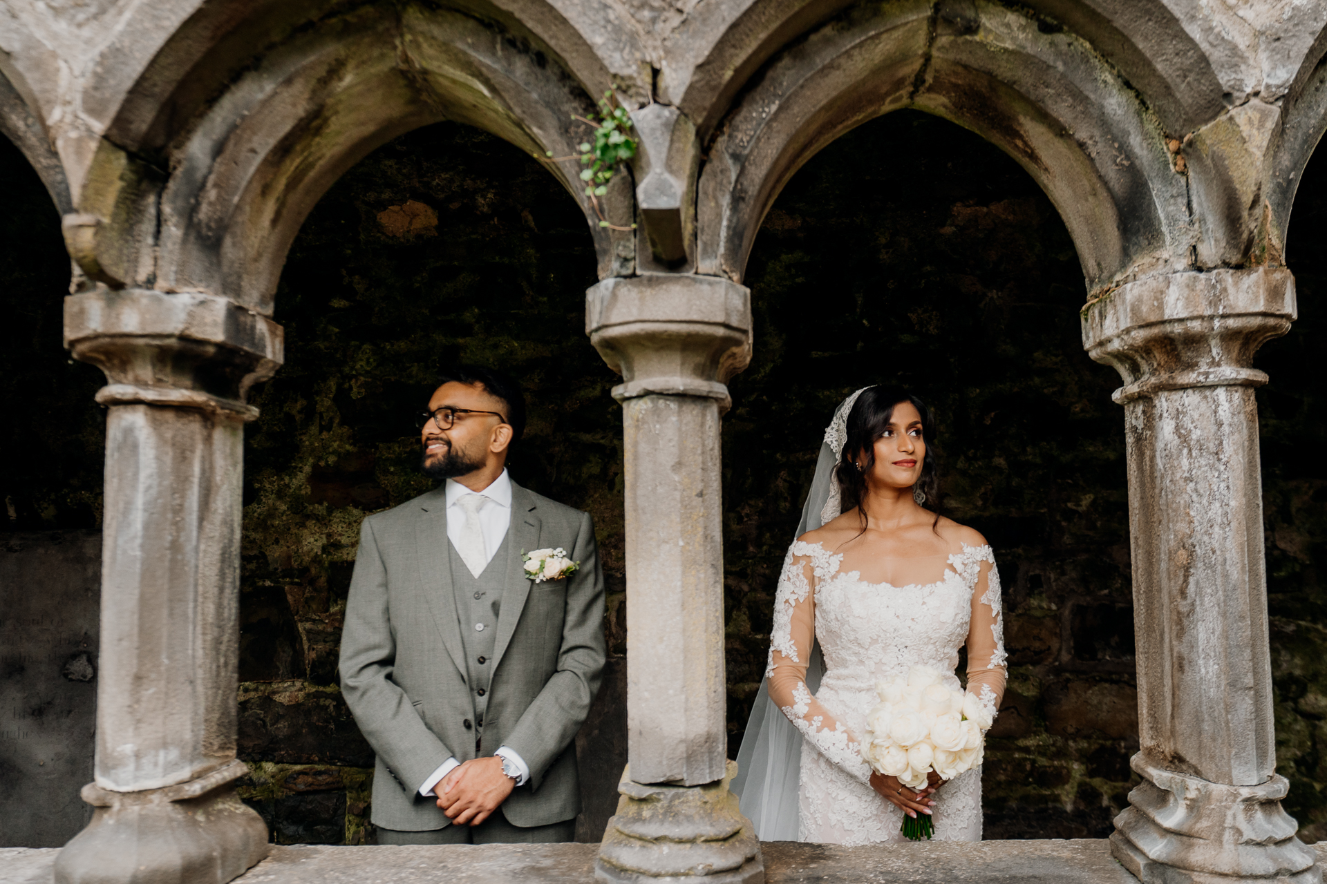 A man and woman in wedding attire