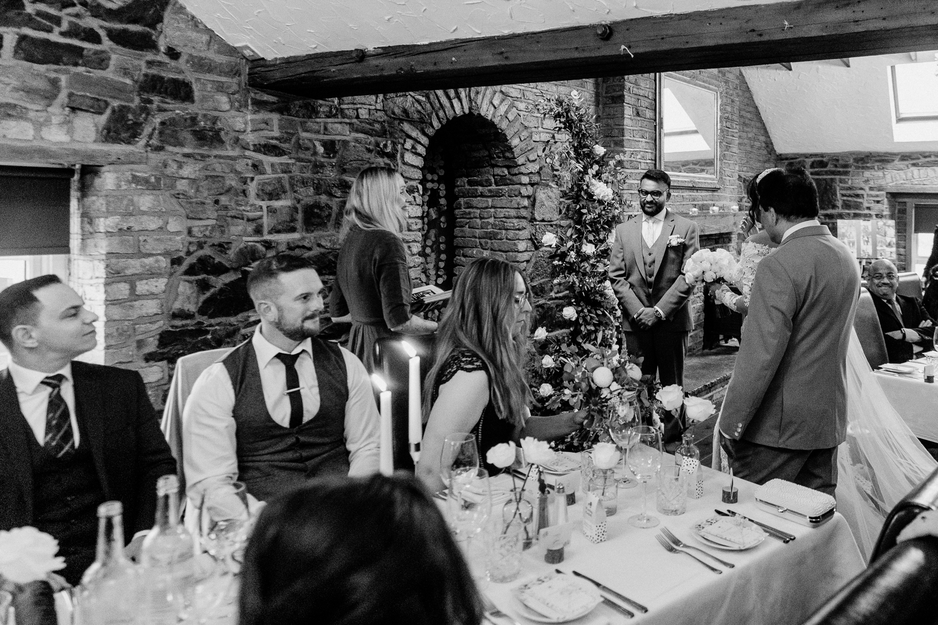 A group of people at a dinner table