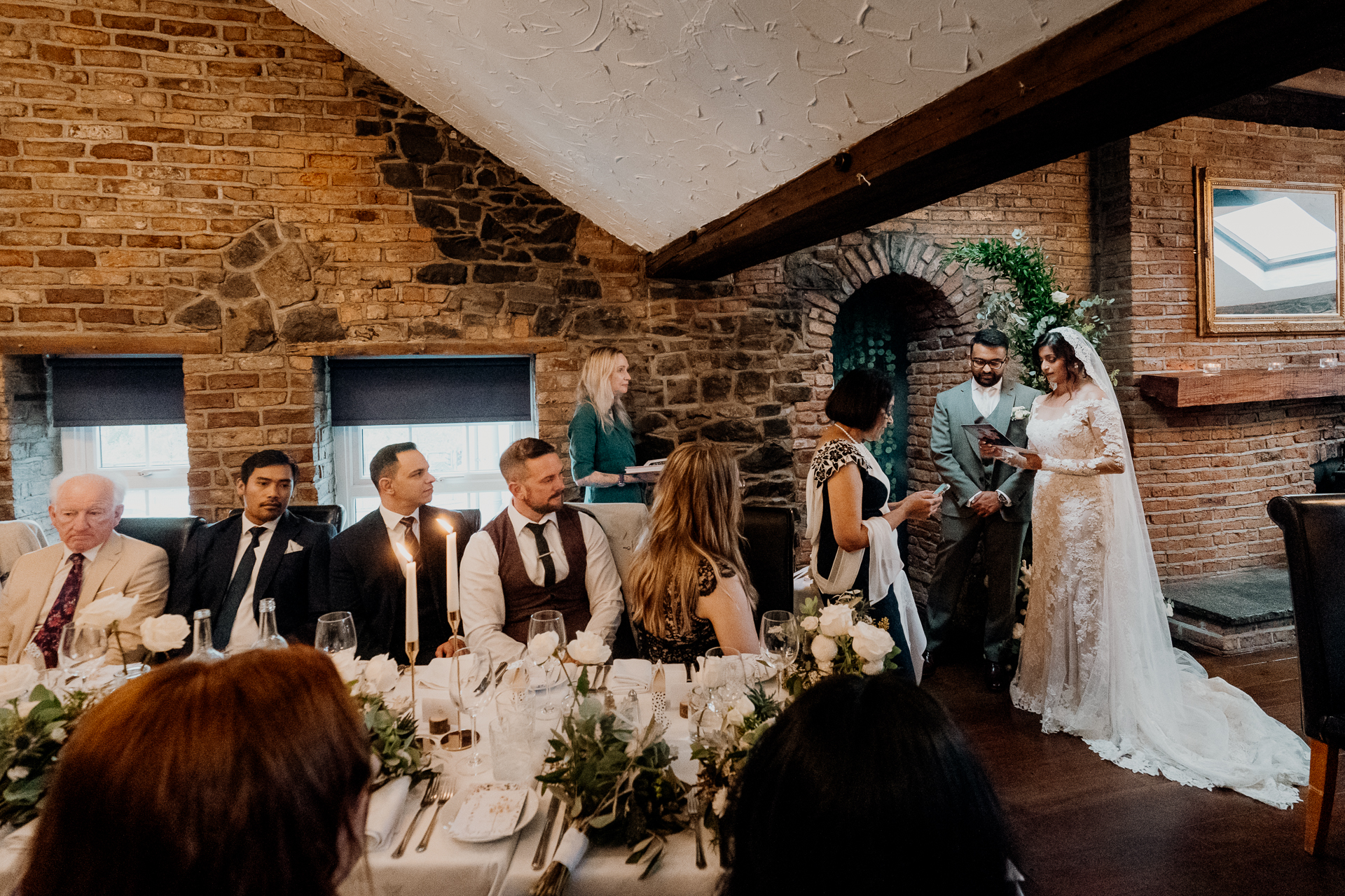 A bride and groom walking down the aisle