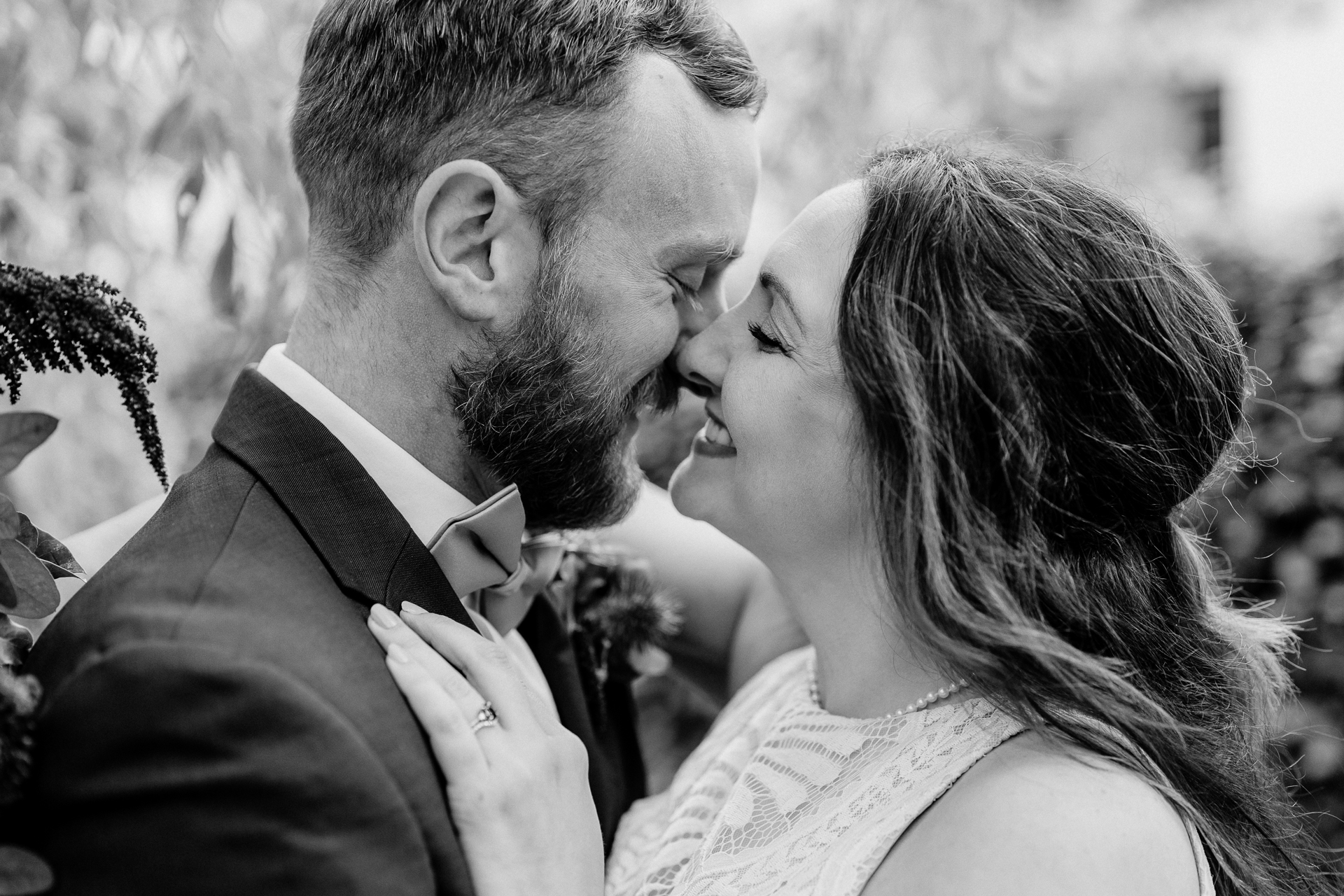 Bride and groom's romantic photo session in the garden of Barberstown Castle.