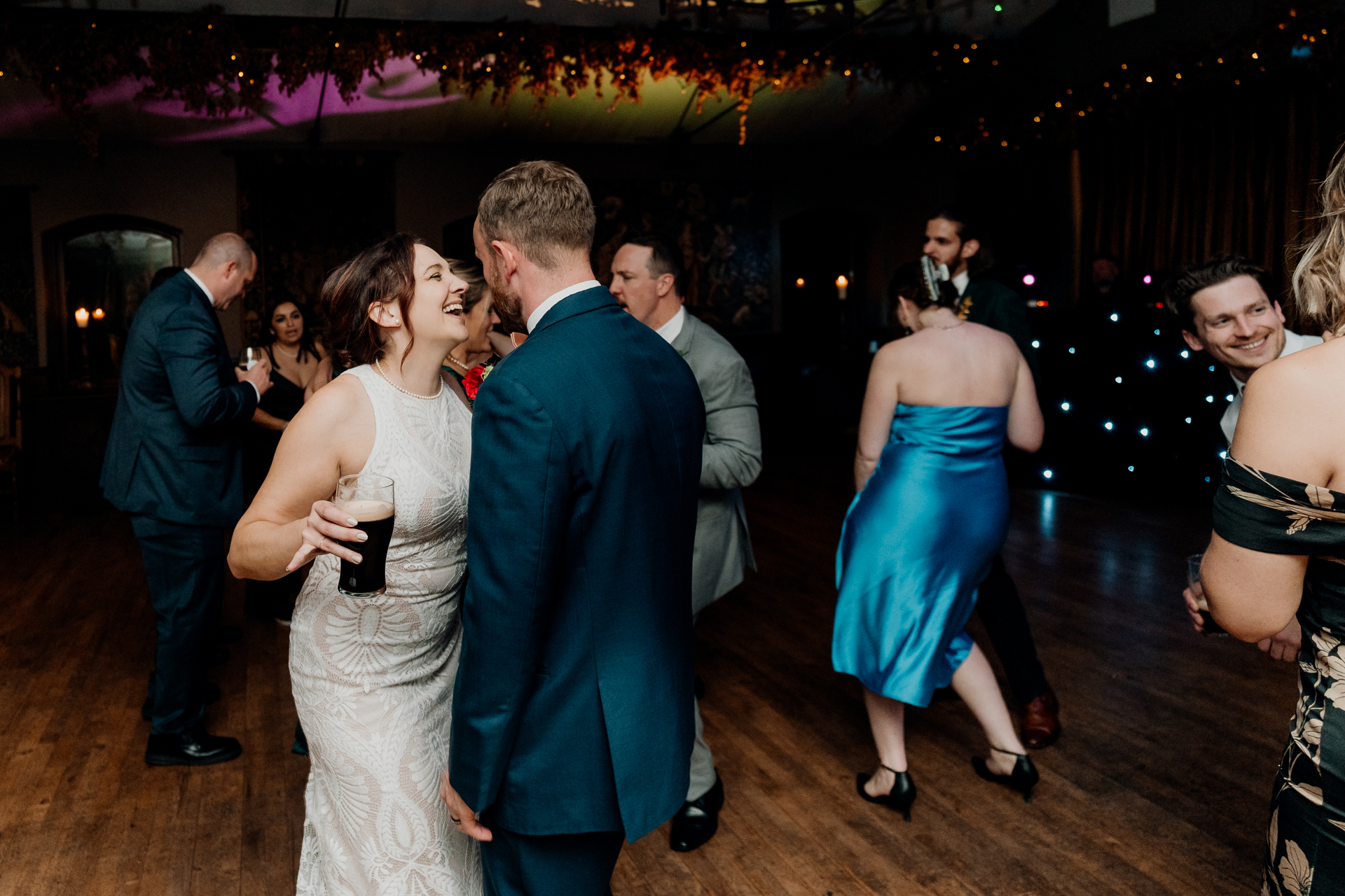 Lively wedding dance floor moments at Barberstown Castle.