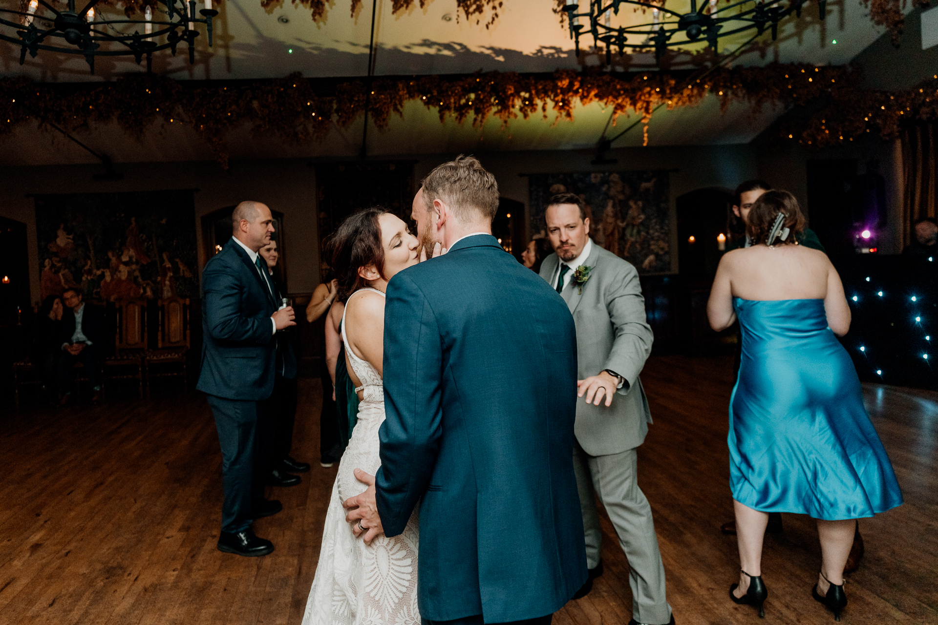 Lively wedding dance floor moments at Barberstown Castle.