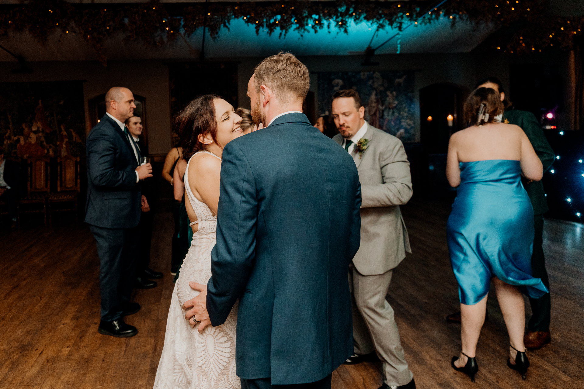 Lively wedding dance floor moments at Barberstown Castle.