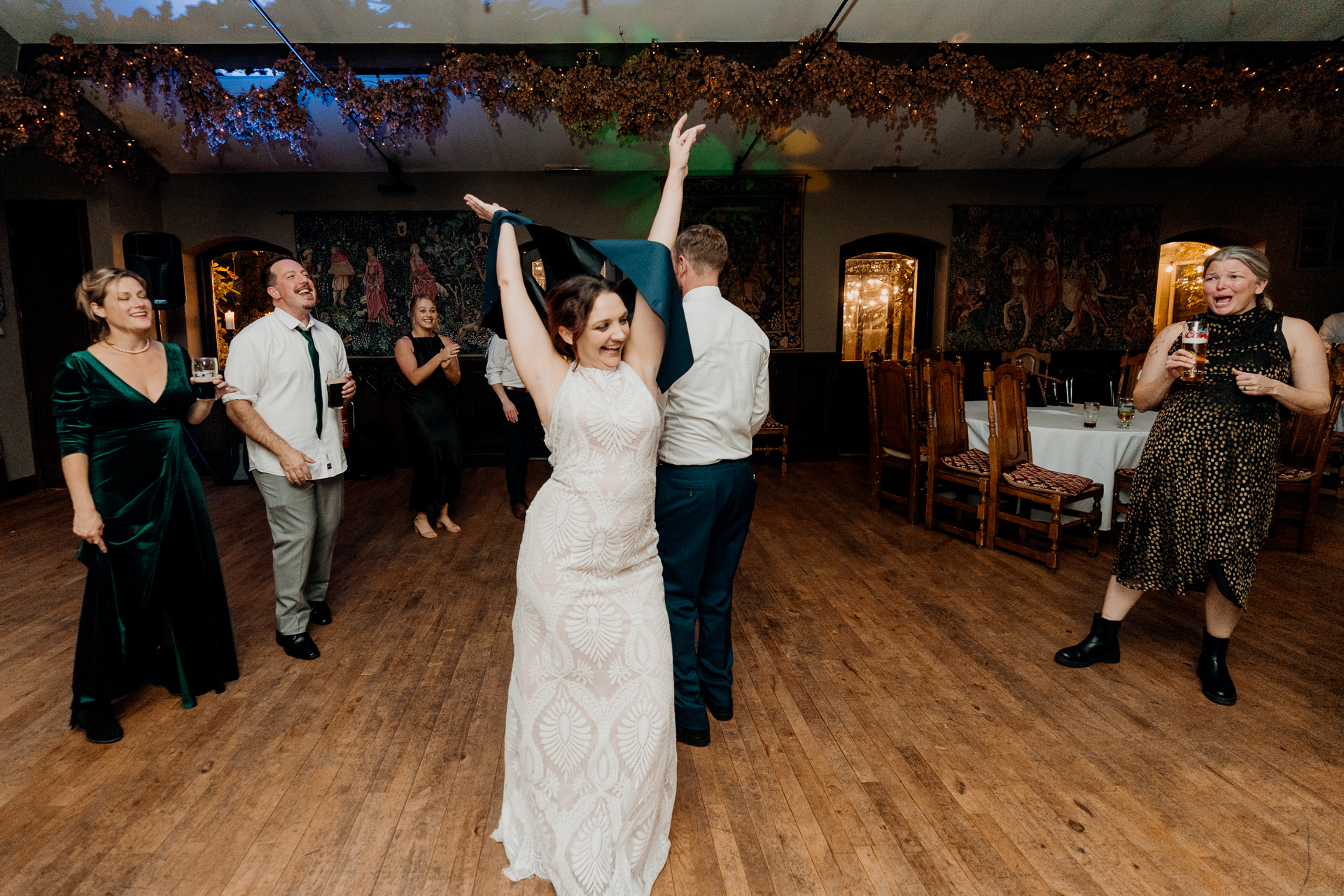 Lively wedding dance floor moments at Barberstown Castle.