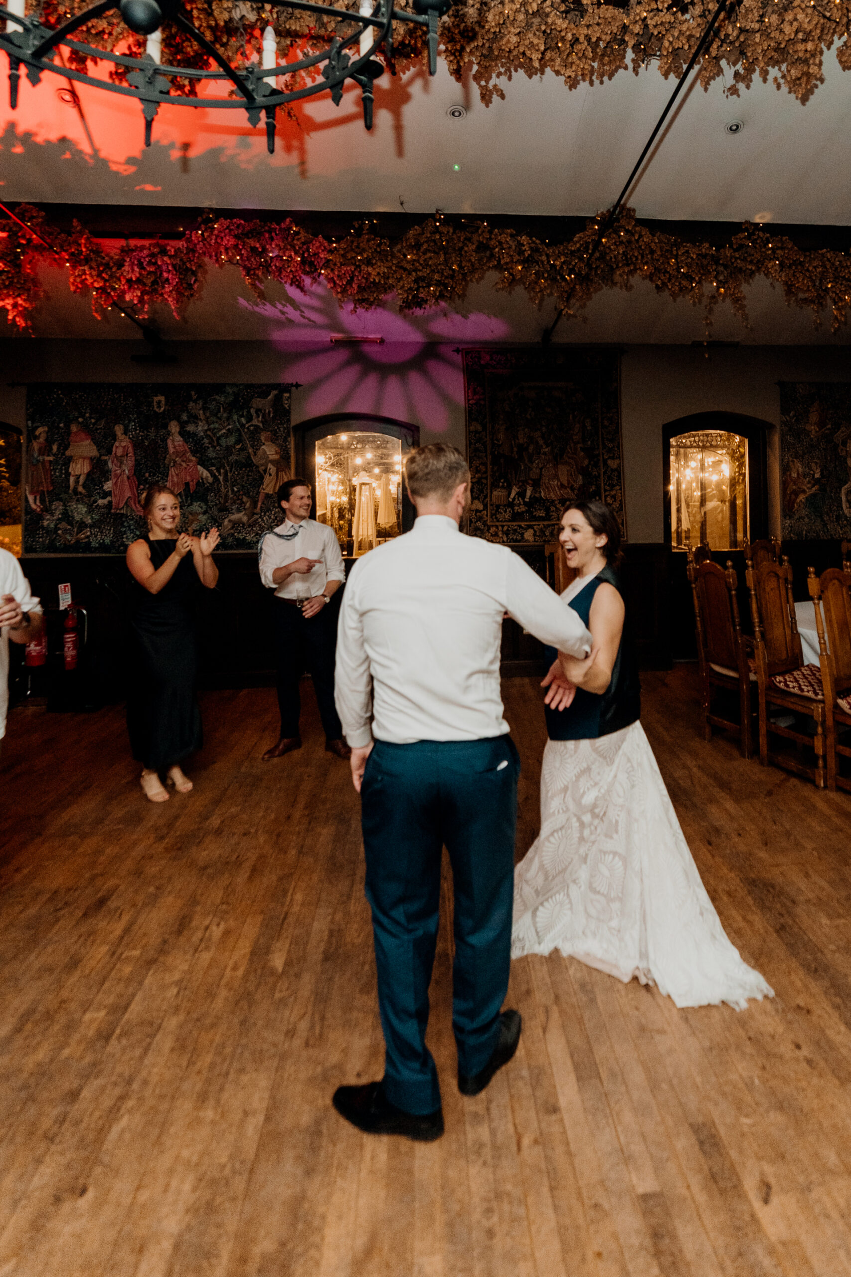 Lively wedding dance floor moments at Barberstown Castle.