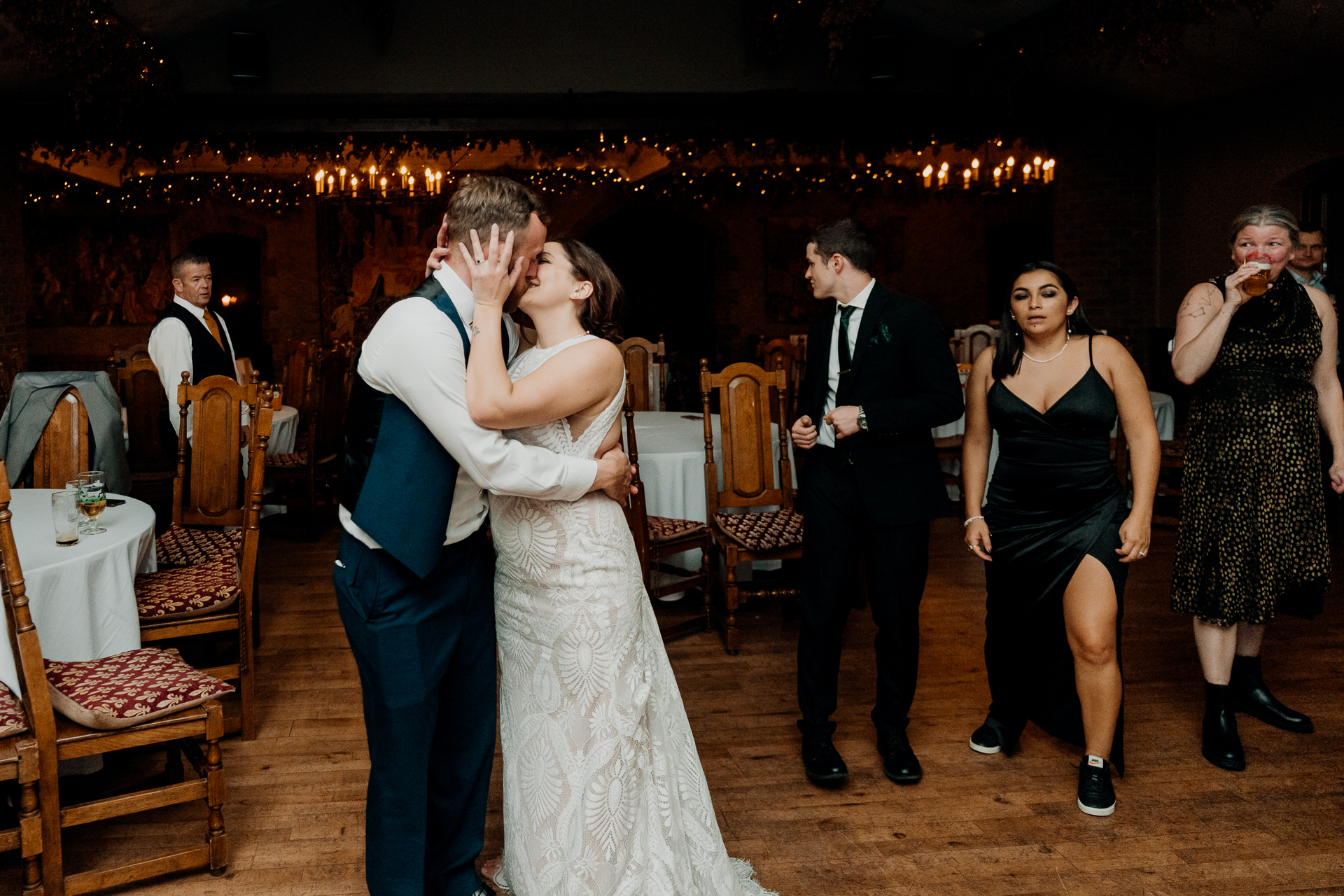 Lively wedding dance floor moments at Barberstown Castle.