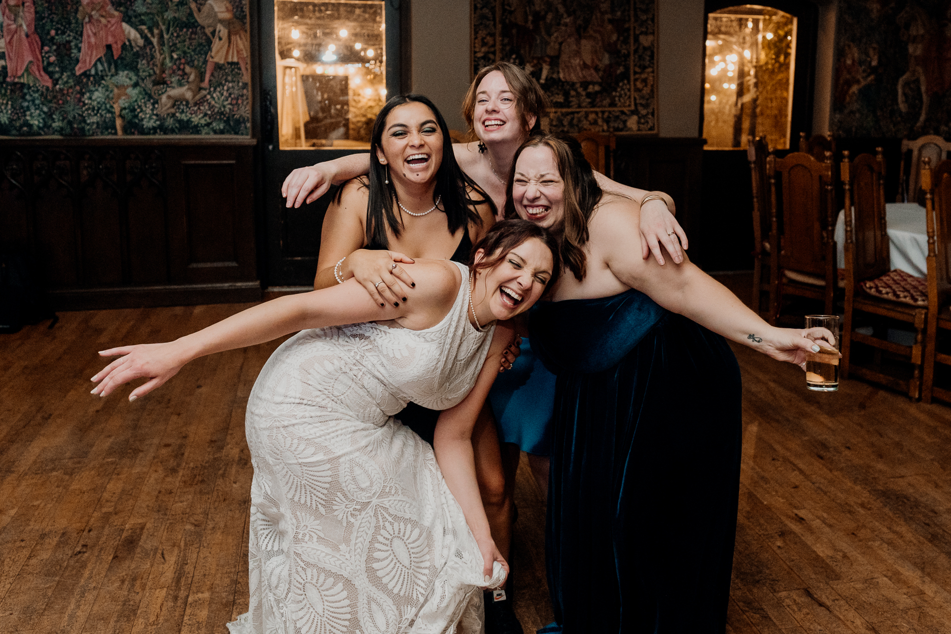 Lively wedding dance floor moments at Barberstown Castle.