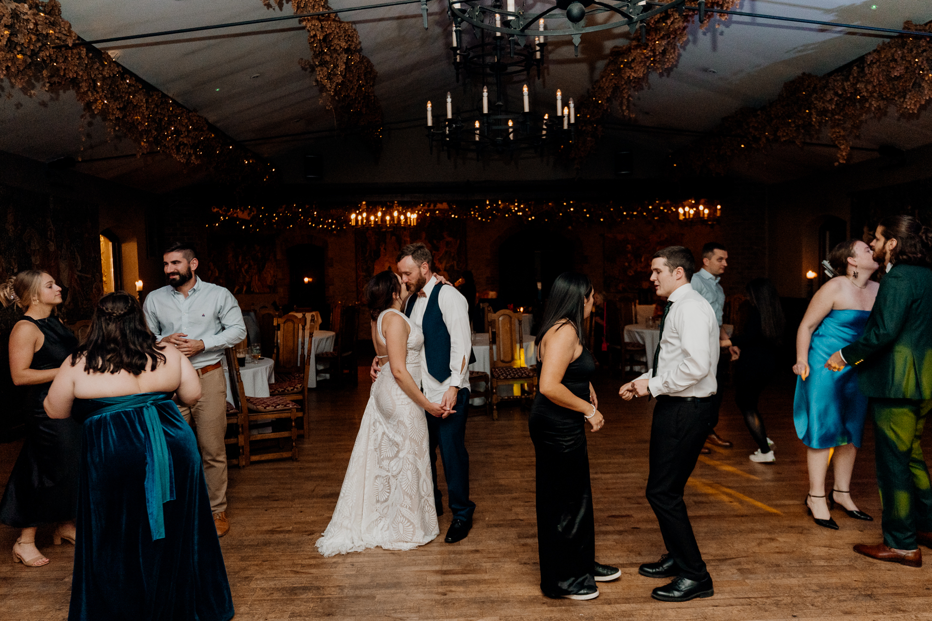 Lively wedding dance floor moments at Barberstown Castle.