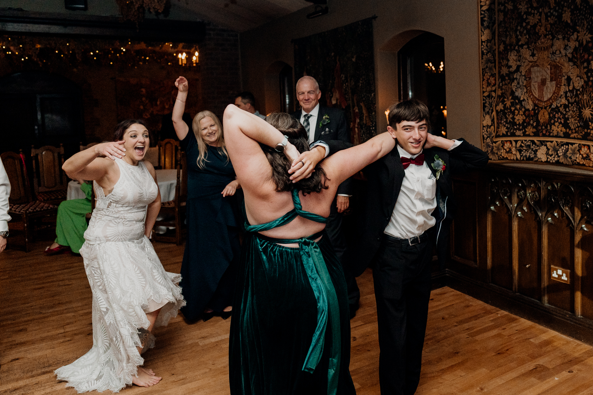 Lively wedding dance floor moments at Barberstown Castle.