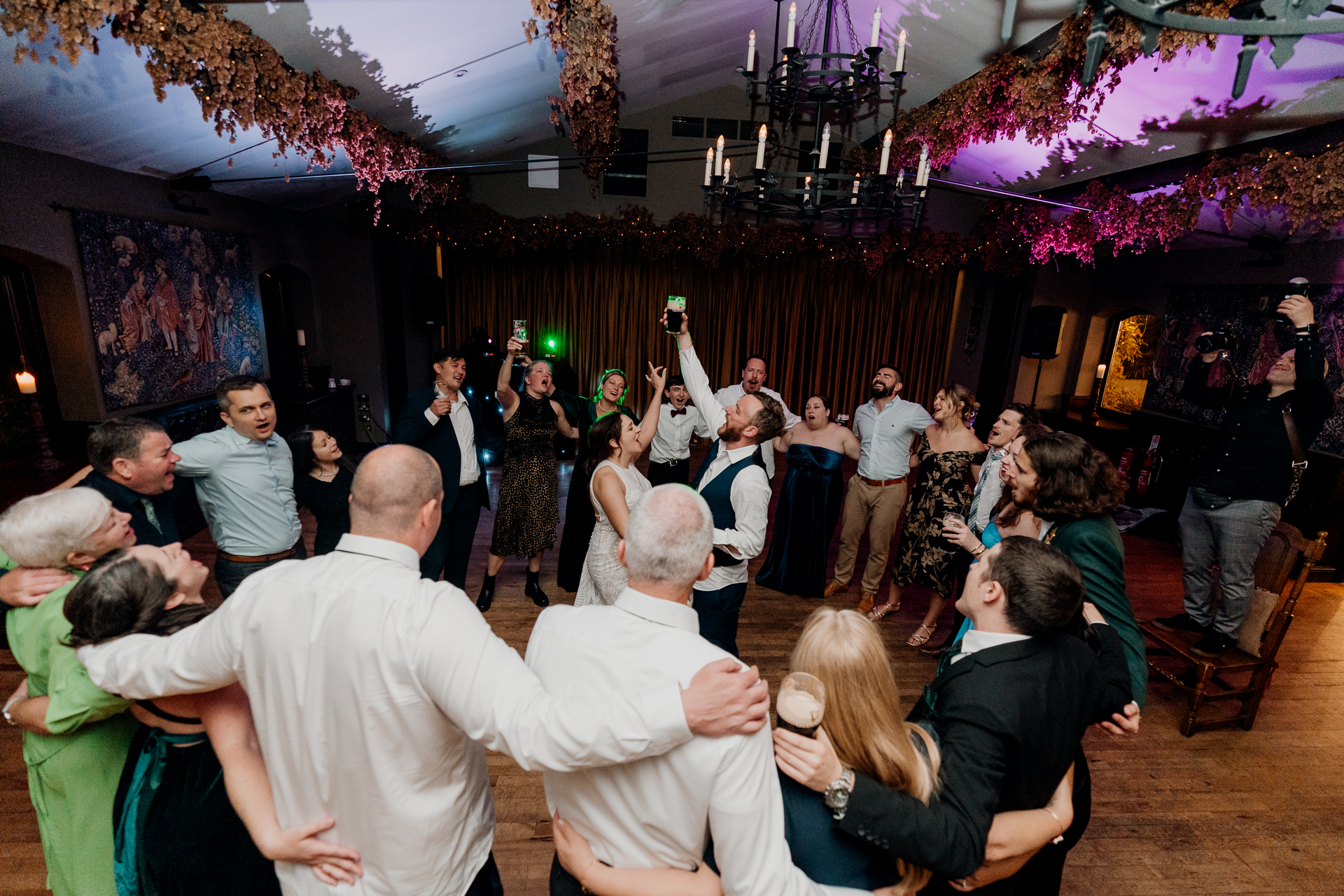 Lively wedding dance floor moments at Barberstown Castle.